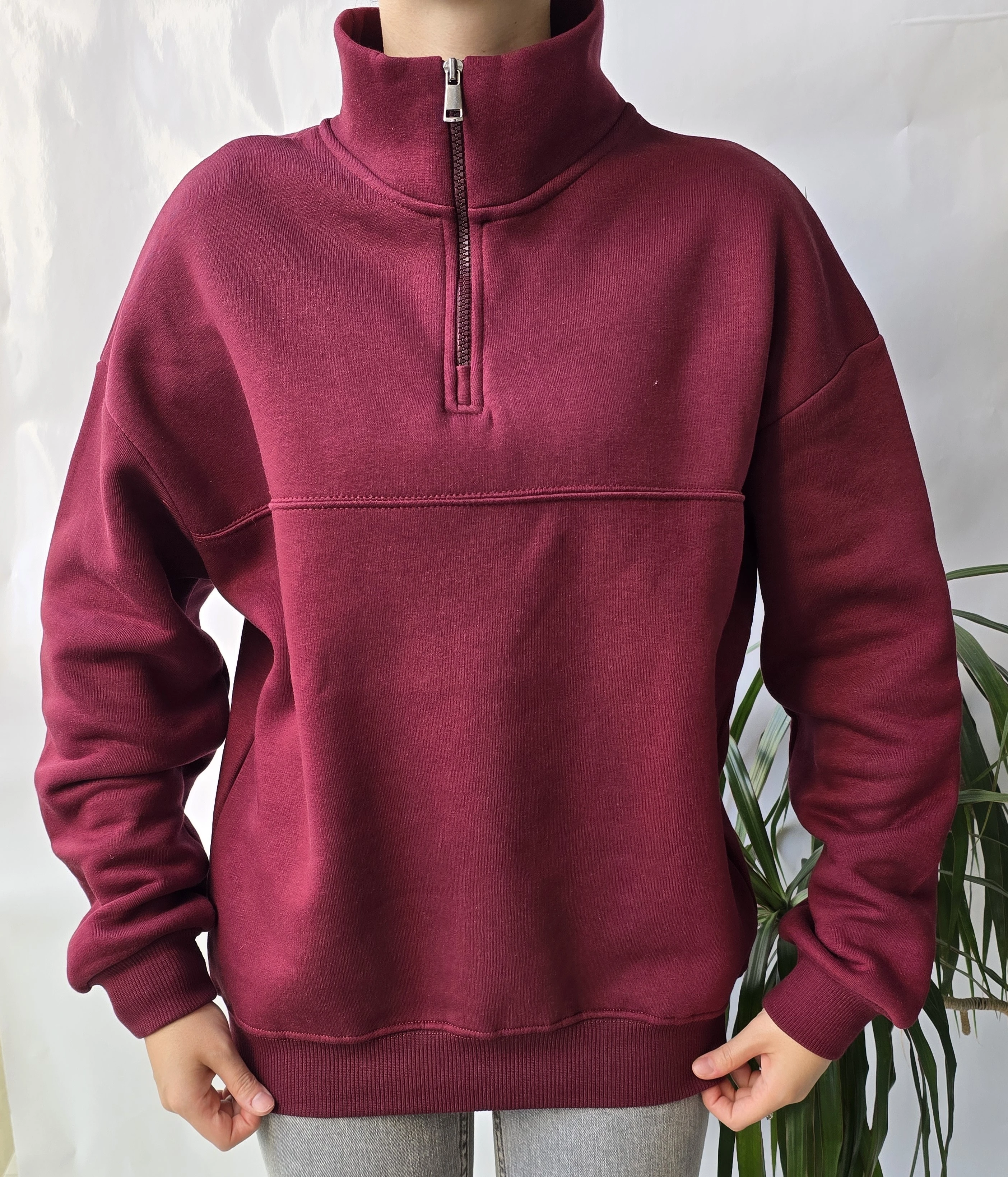 YARIM FERMUARLI SWEATSHIRT – ŞARDONLU