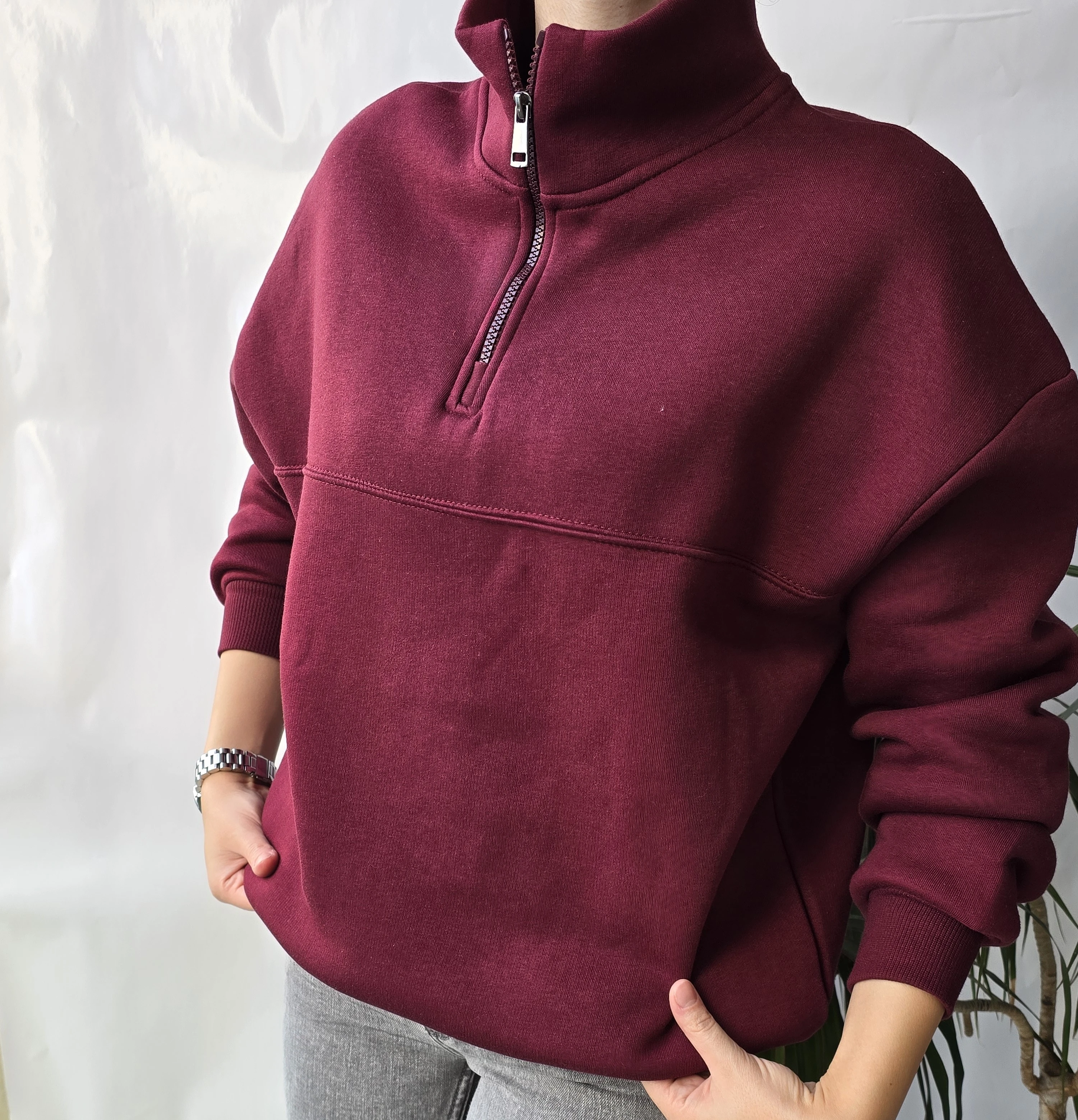 YARIM FERMUARLI SWEATSHIRT – ŞARDONLU
