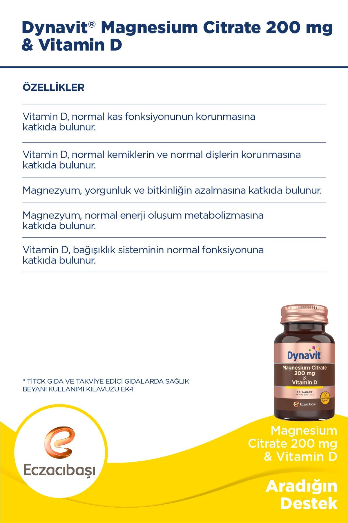 Dynavit Magnesium Citrate 200 mg & Vitamin D 60 Tablet