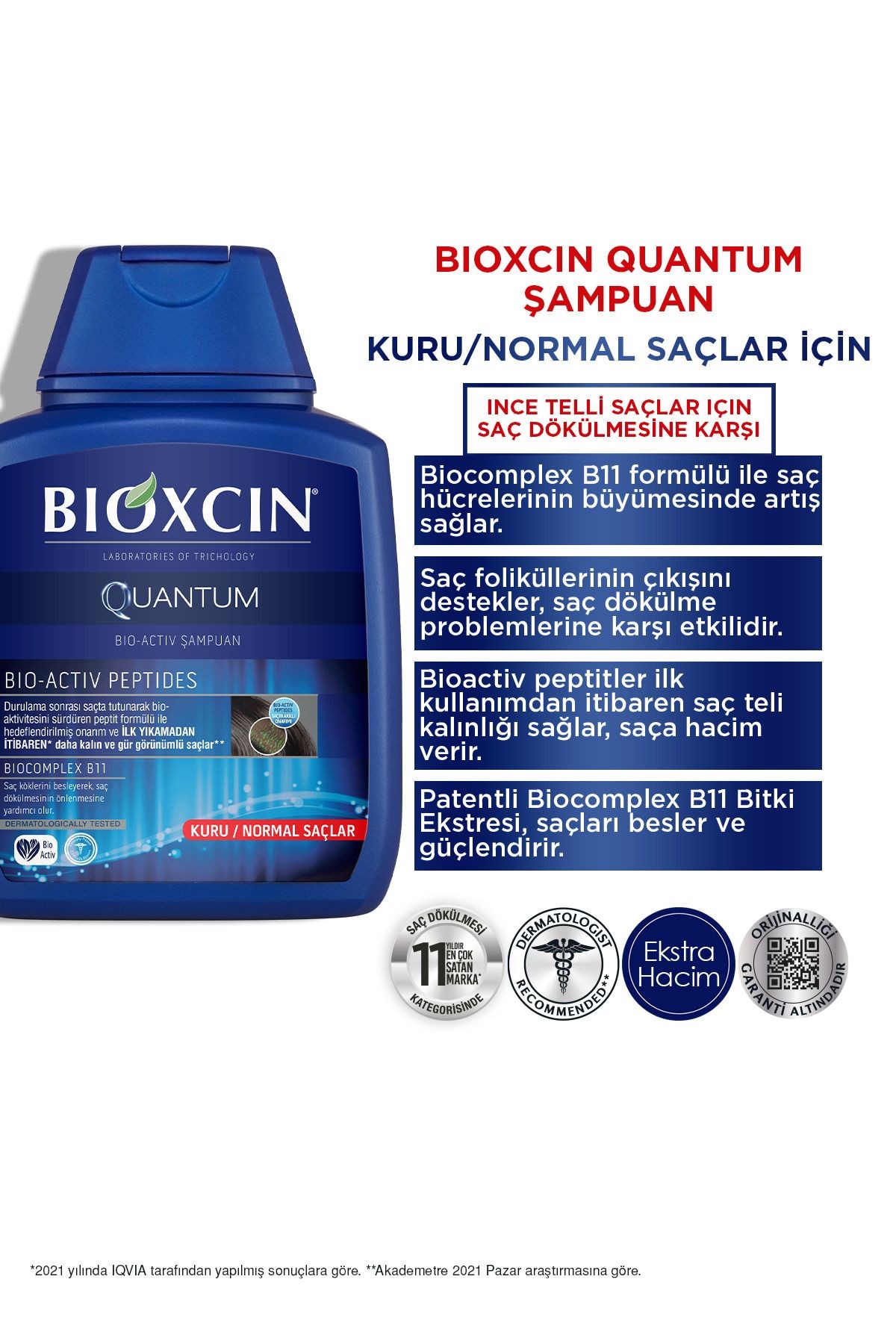 Bioxcin Quantum Kuru ve Normal Saçlar İçin 300ml 3 AL 2 ÖDE - İnce Telli Saçlar İçin Dökülme Karşıtı Şampuan