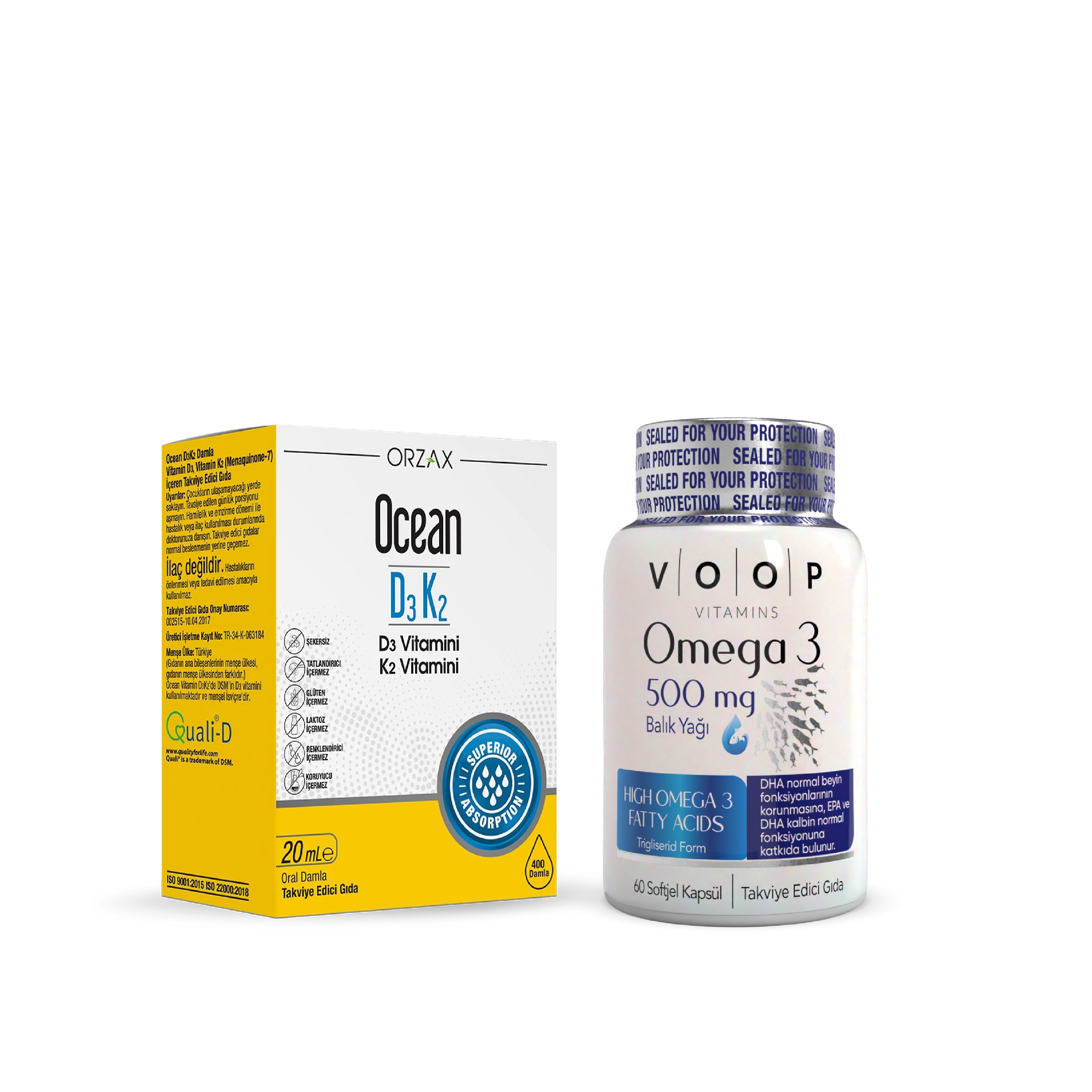 Kas, Kemik & Zihin Desteği Seti — VOOP Omega3 500mg + Ocean D3K2 