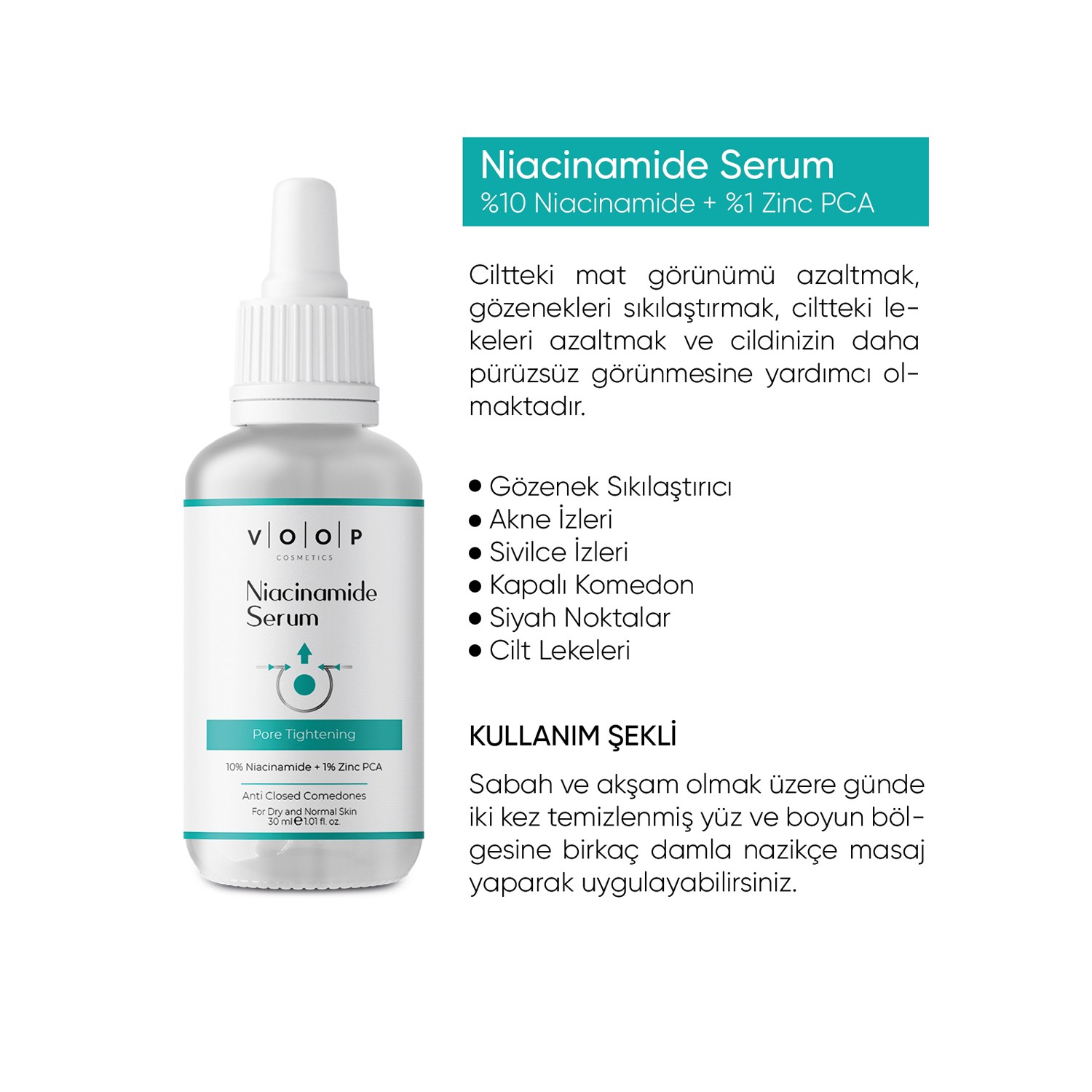 VOOP %10 Niacinamid Serum 30 ml | Gözenek Sıkılaştırıcı Cilt Bakım Serumu