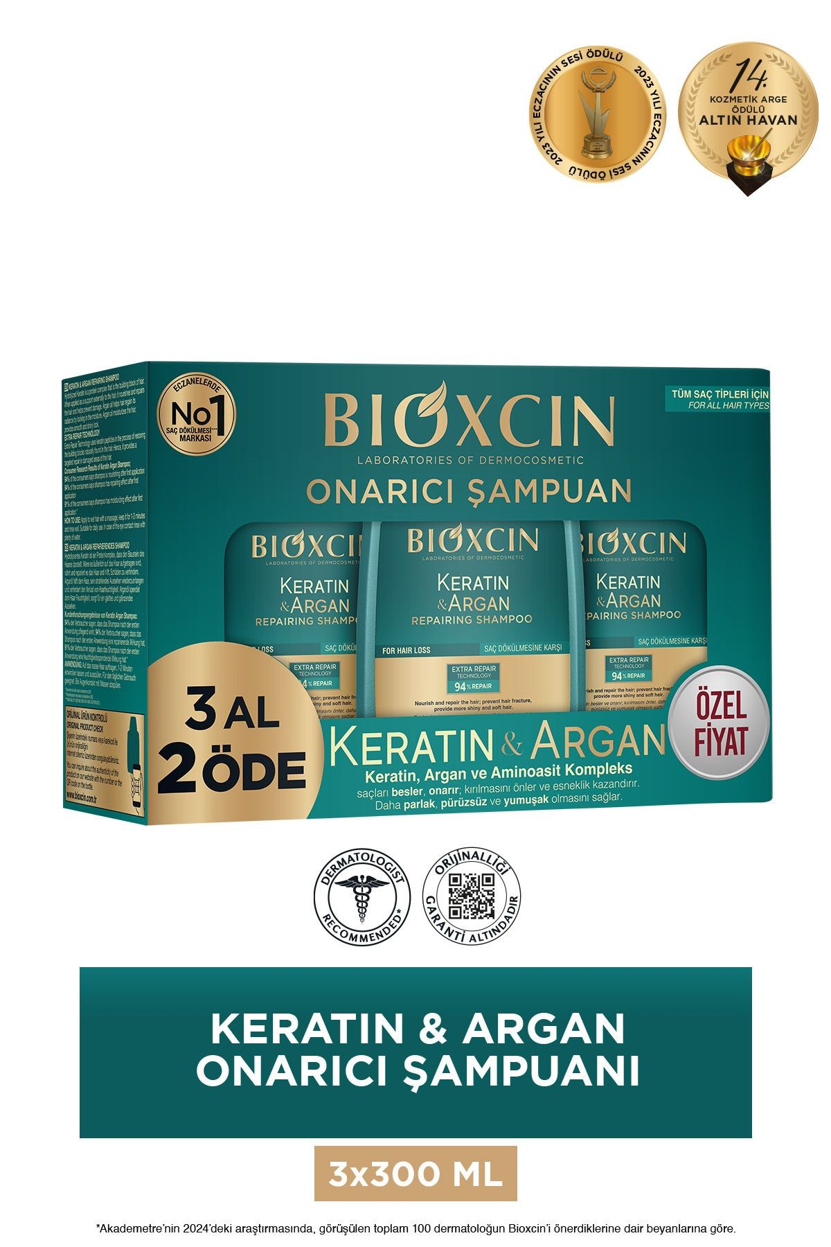 Bioxcin Keratin & Argan Onarıcı Bakım Şampuan 300 ml 3 Al 2 Öde - Yıpranmış Ve Hassas Saçlar