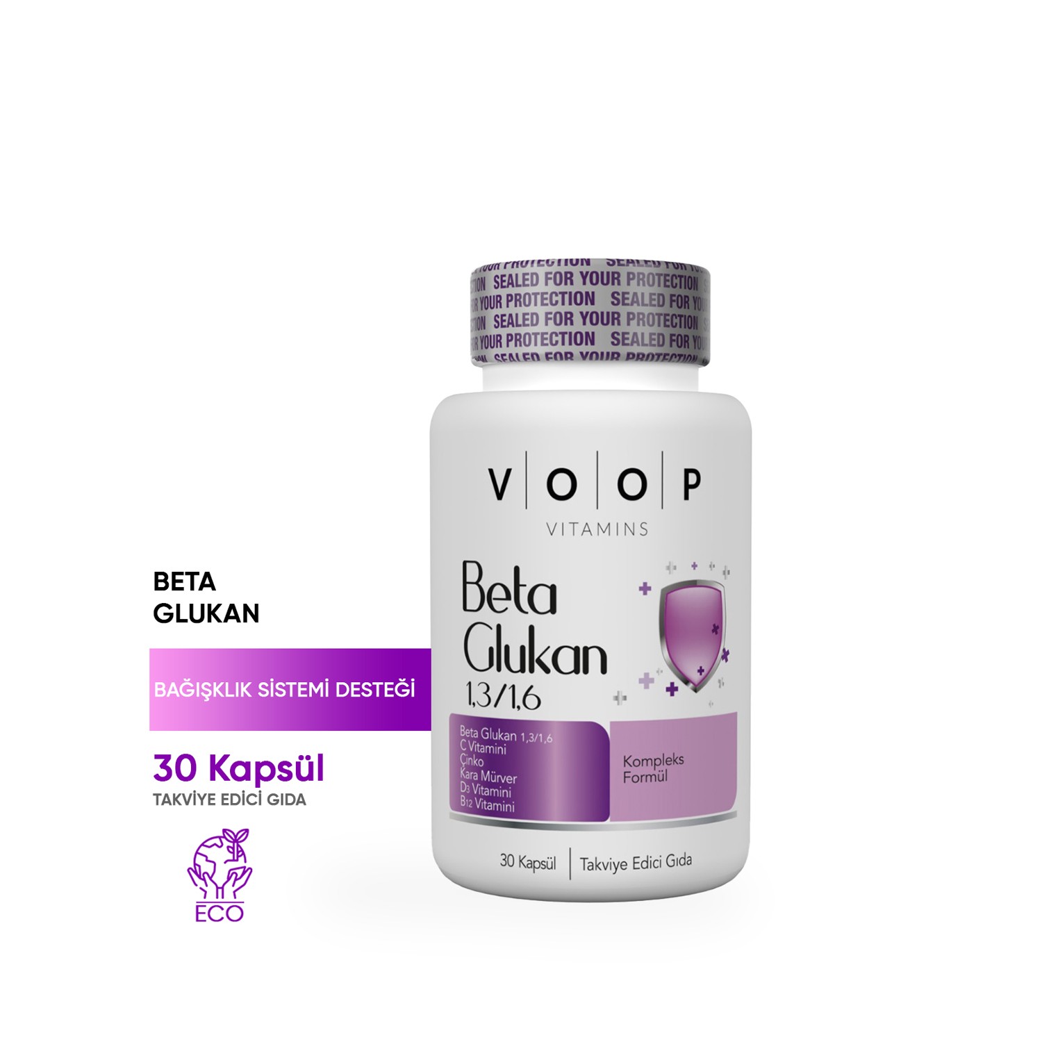 VOOP Beta Glukan Kara Mürver, C Vitamini, Çinko 30 Kapsül