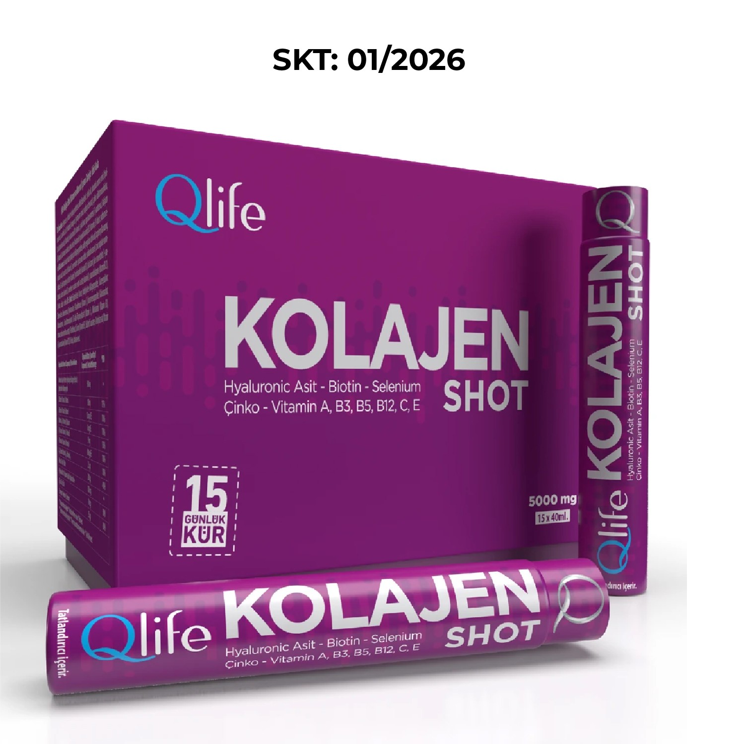 Qlife Ahududu Aromalı Cilt Elastiği Destekleyici Kompleks Vitaminli Hidrolize Tip 1&3 Kolajen 15 Sıvı Tüp