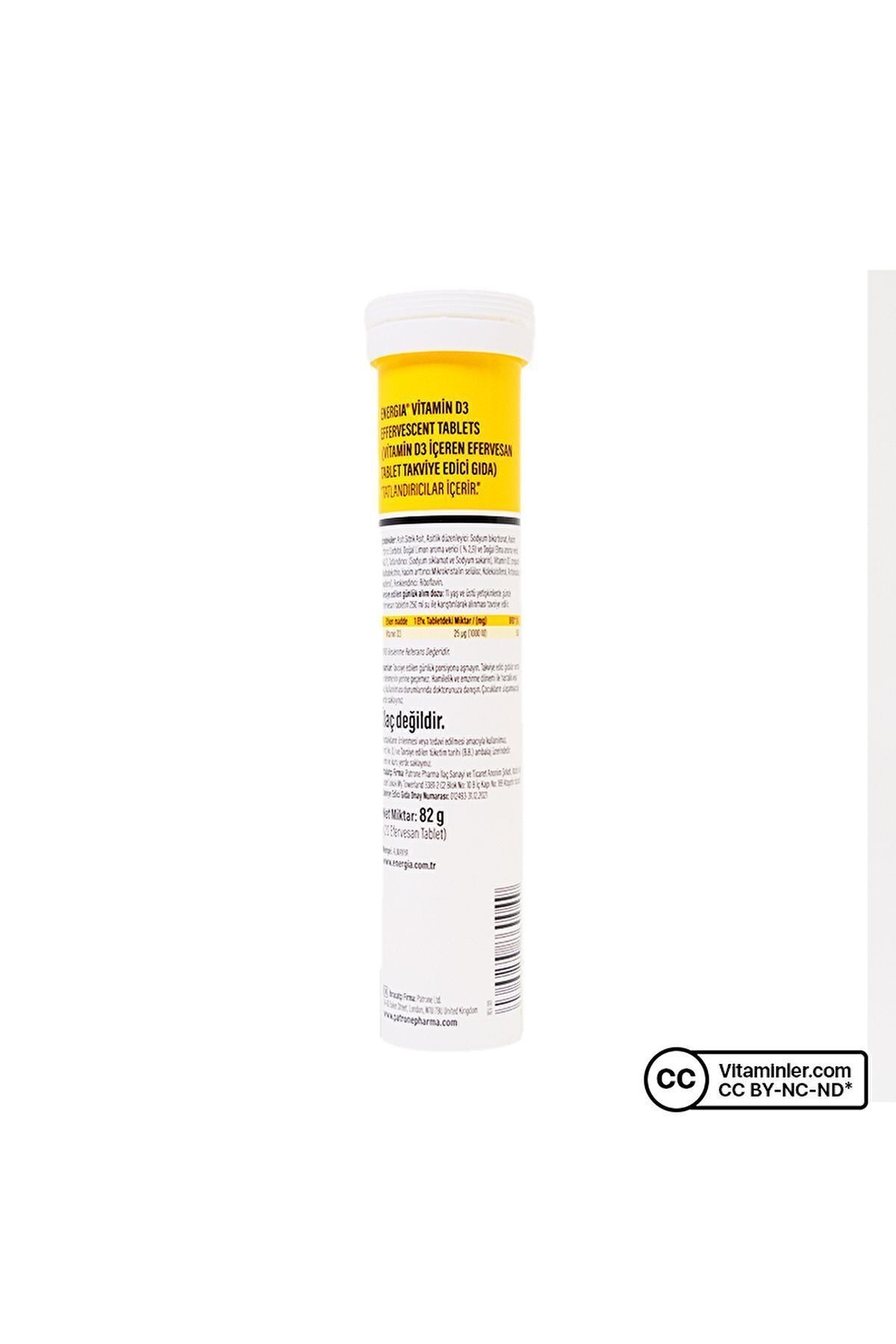Energia Vitamin D3 (1000 Iu) Efervesan Tablet Takviye Edici Gıda