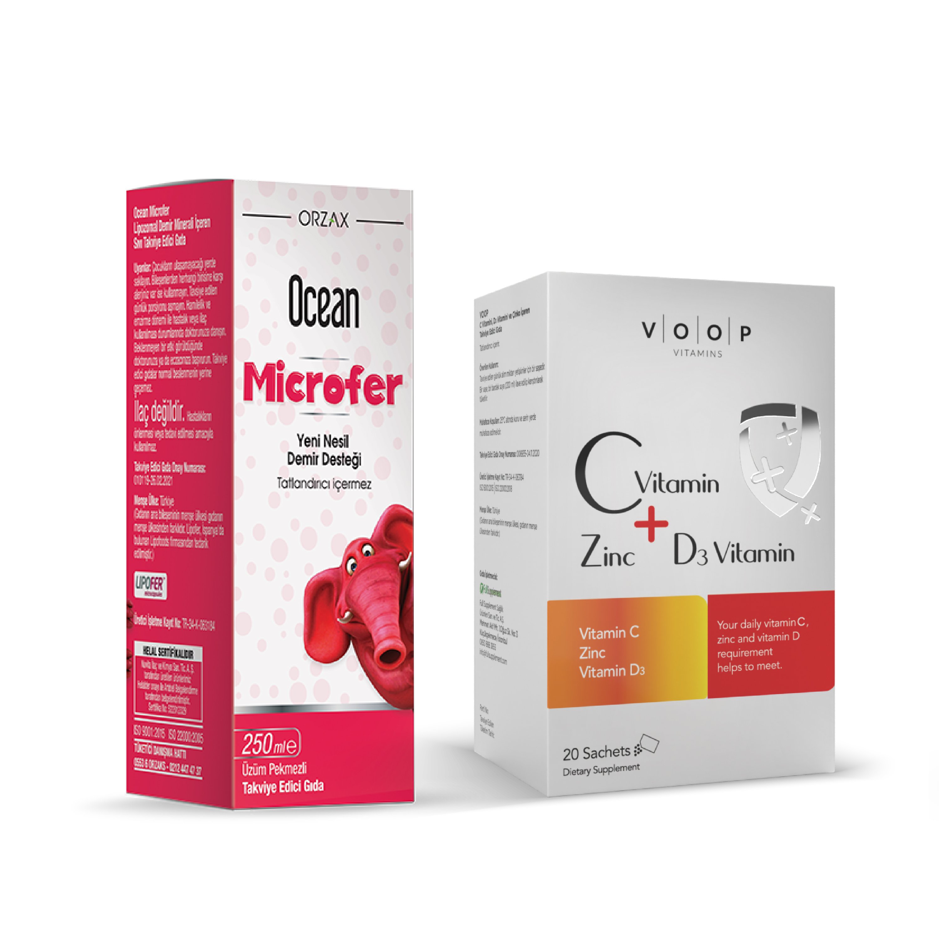 Bağışıklık & Enerji Desteği Seti — VOOP C, D, Çinko Saşe + Ocean Microfer Şurup