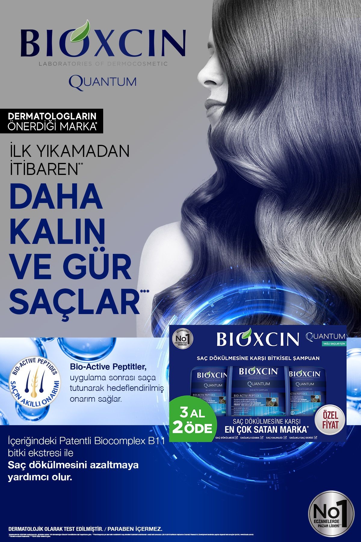 Bioxcin Quantum Şampuan 3 Al 2 Öde Yağlı Saçlar Için 3x300 Ml - Ince Telli Saçlar Için Dökülme Şampuanı