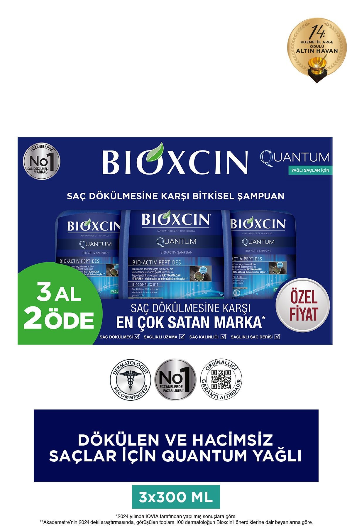 Bioxcin Quantum Şampuan 3 Al 2 Öde Yağlı Saçlar Için 3x300 Ml - Ince Telli Saçlar Için Dökülme Şampuanı