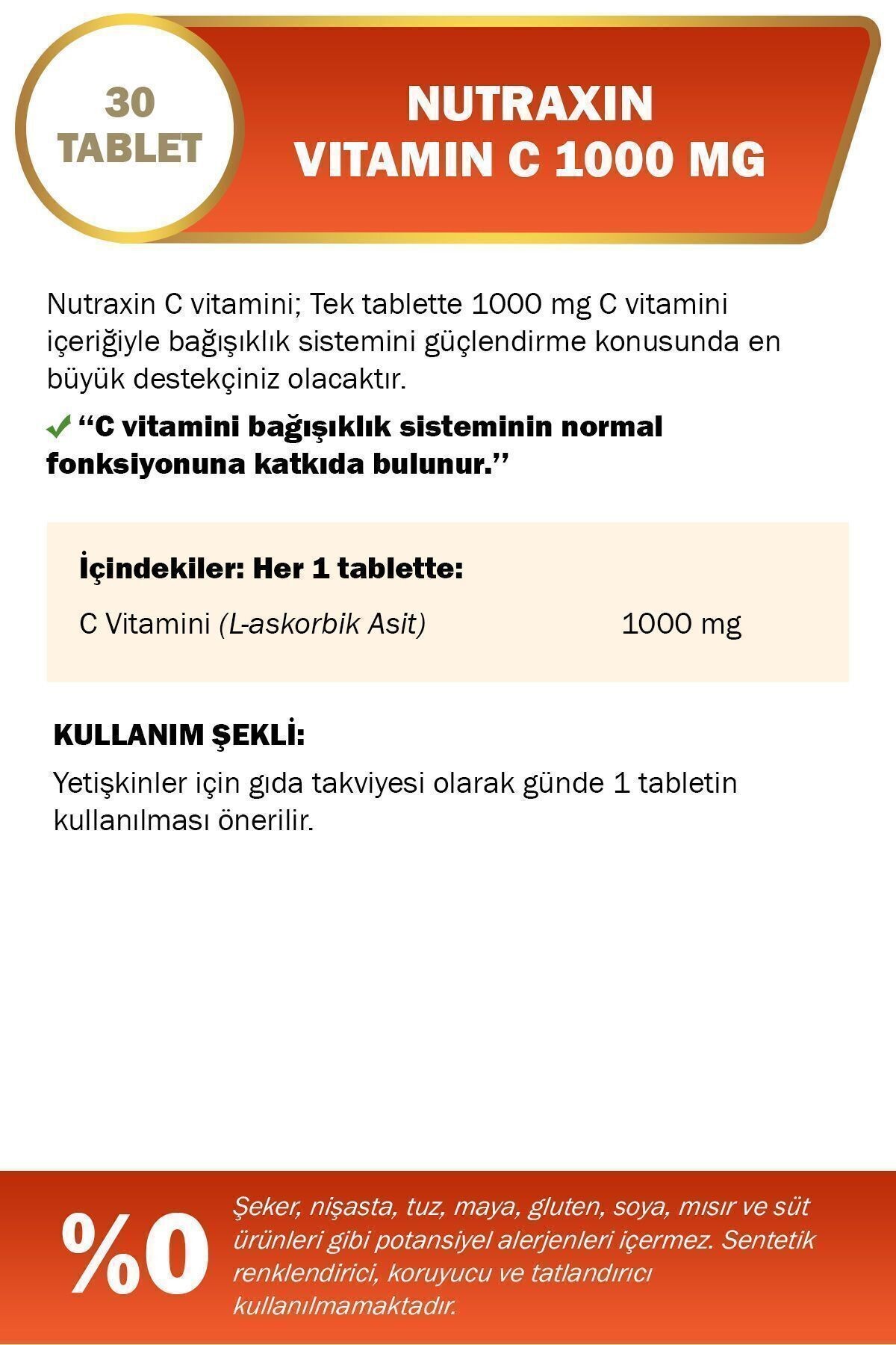Nutraxin C Vitamin 1000 Mg - C Vitamini Deposu Zaman Salınımlı 30 Tablet