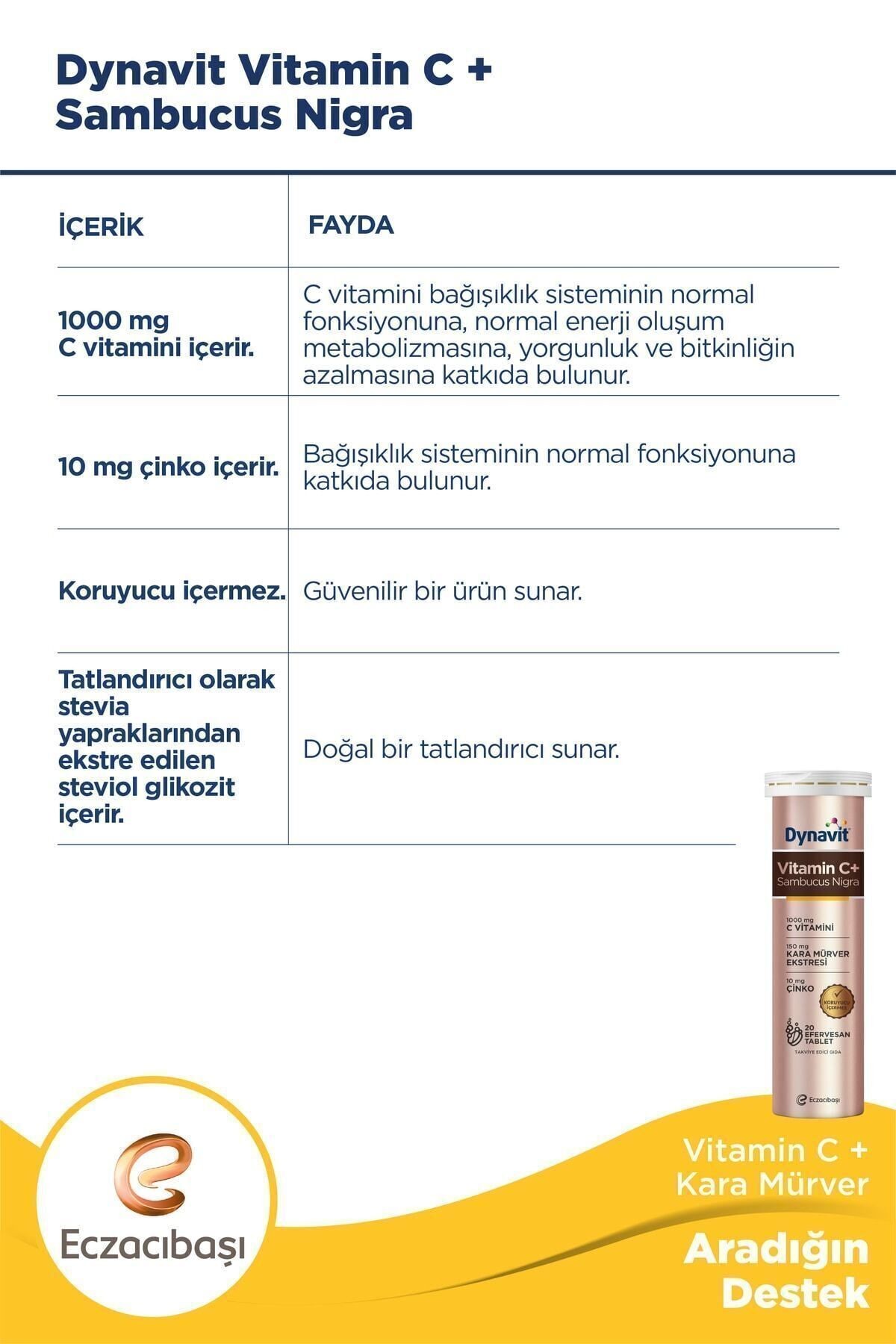 Dynavit Vitamin C+ Sambucus Nigra 20 Efervesan Tablet