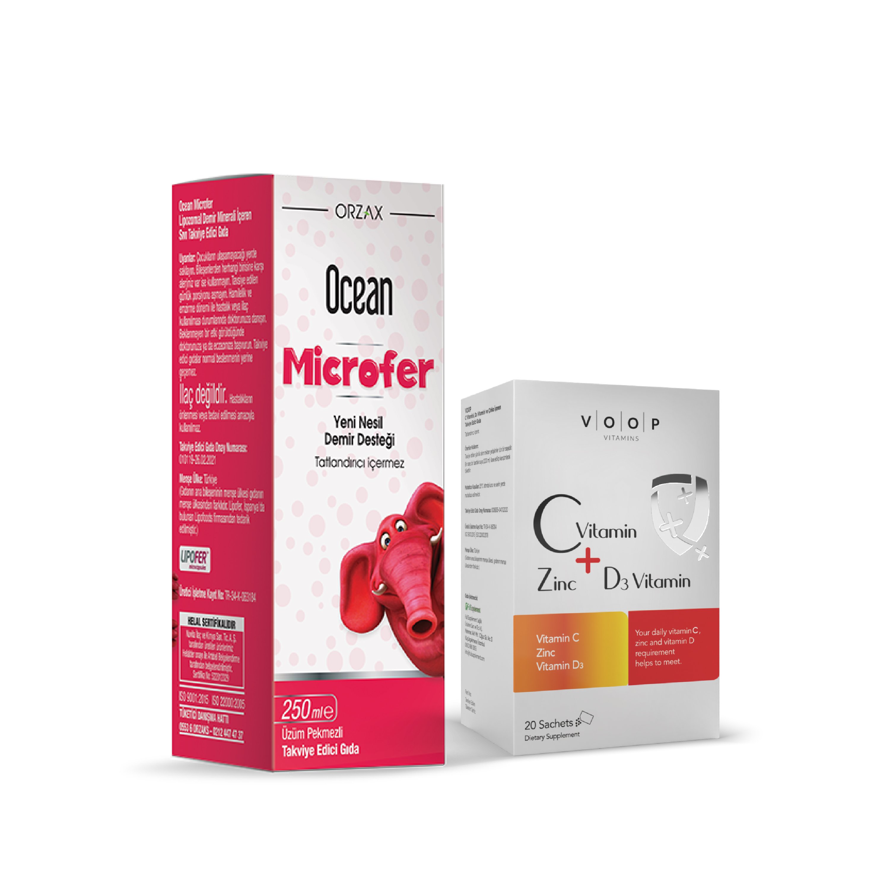 Bağışıklık & Enerji Desteği Seti — VOOP C, D, Çinko Saşe + Ocean Microfer Şurup