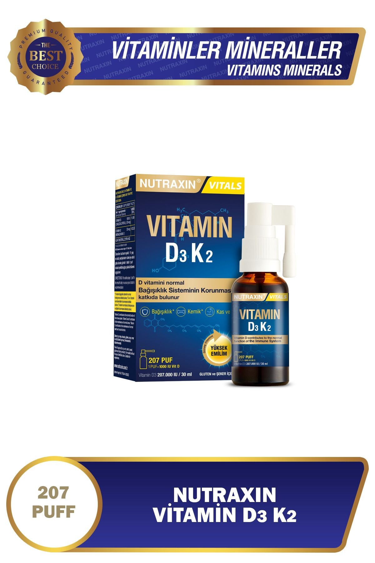 Nutraxin D3K2 30 Ml Sprey - 1000 IU D3 vitamini, 25 mcg K2 vitamini