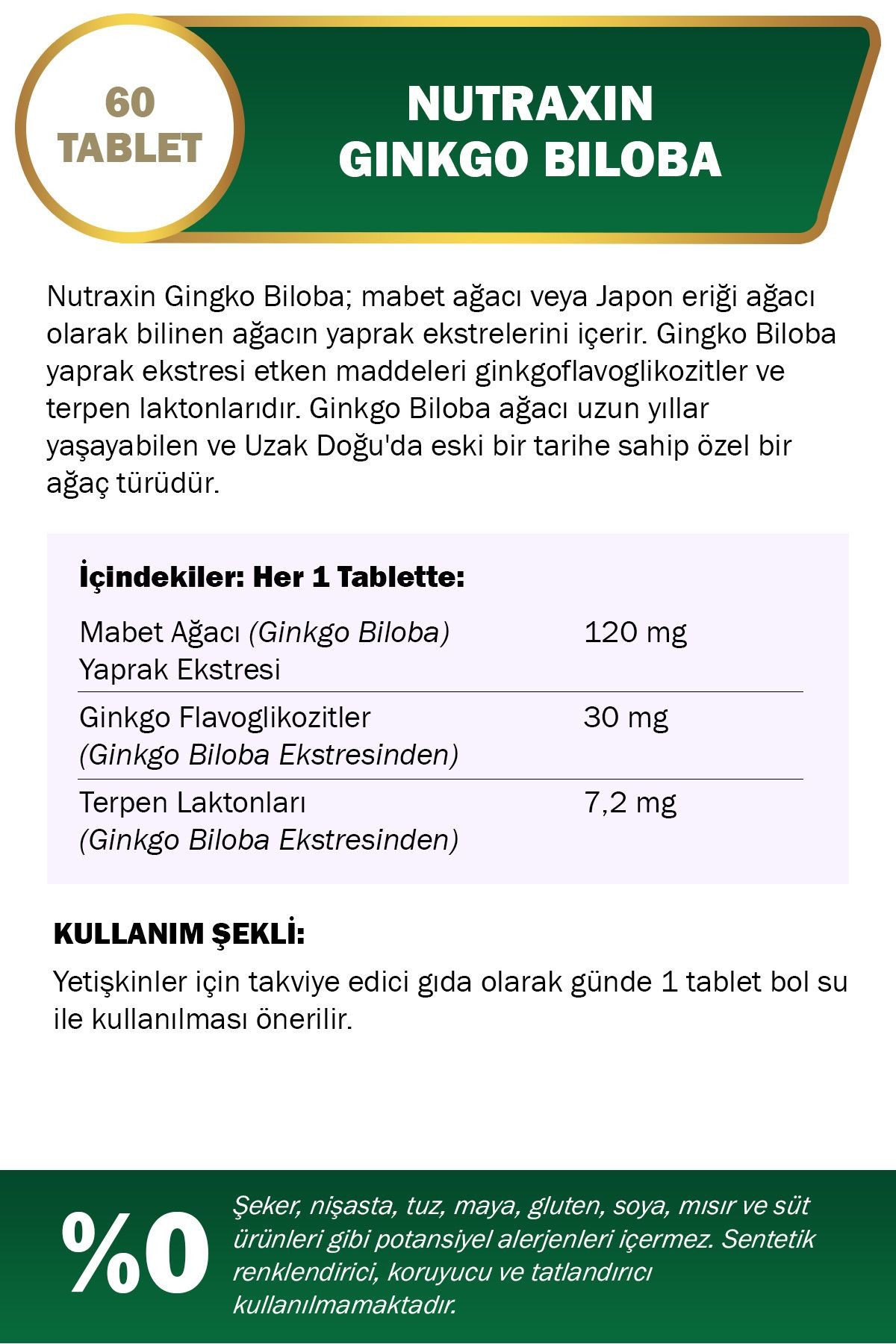 Nutraxin Ginkgo Biloba 120 Mg 60 Kapsül