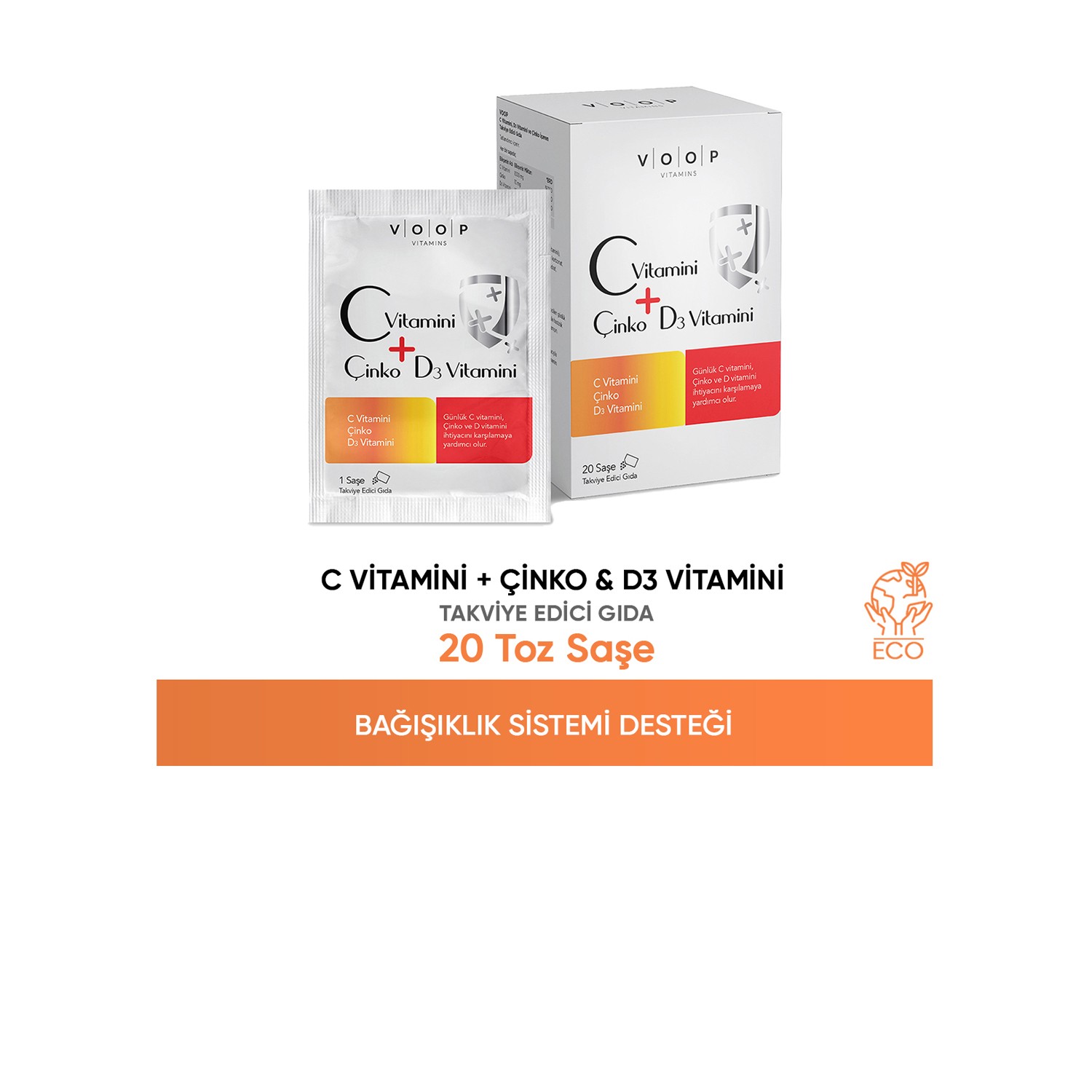 VOOP C Vitamini, D3 Vitamini ve Çinko 20 Saşe