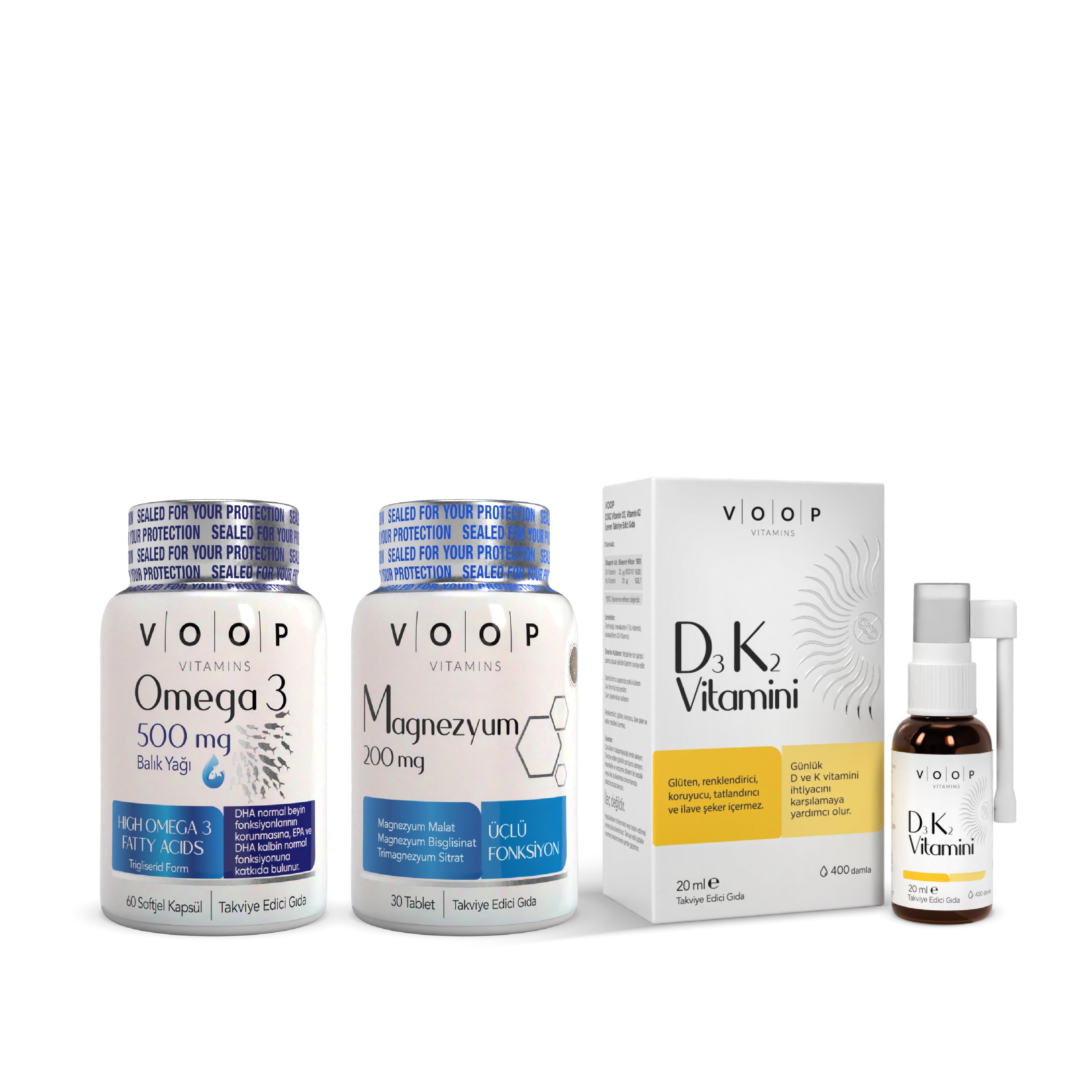 Enerji Desteği Seti — VOOP Magnezyum + Omega3 500mg + D3K2