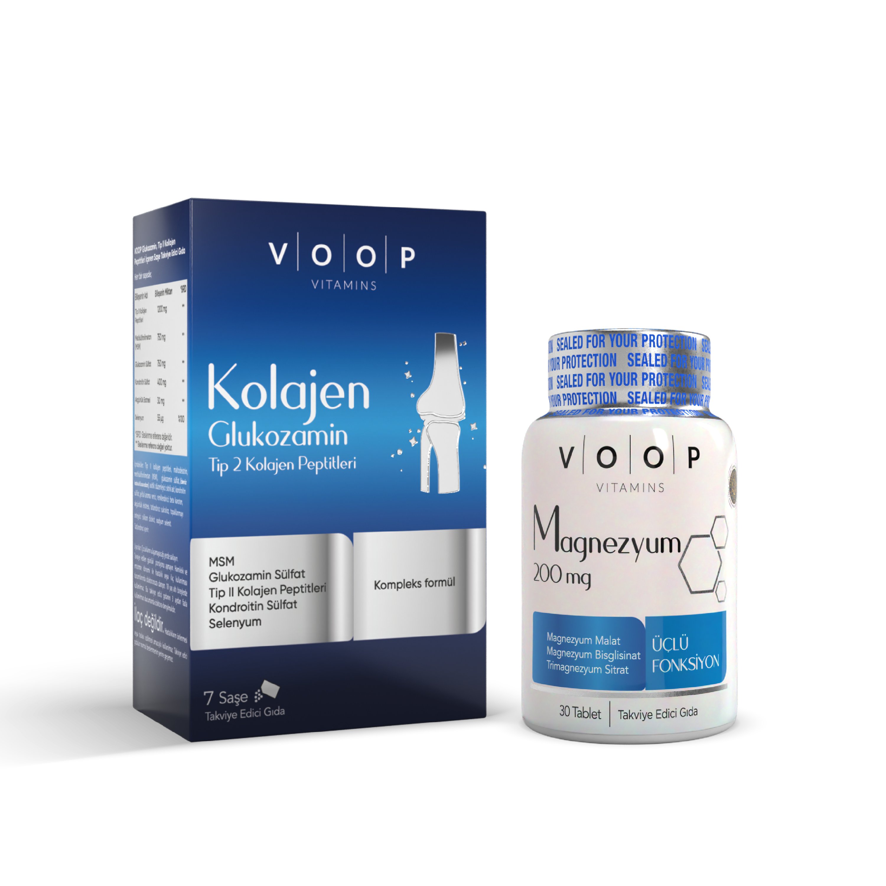 Kas, Eklem & Enerji Desteği Seti — VOOP Magnezyum 30 Tablet + VOOP Kolajen Glukozamin 7 Saşe 