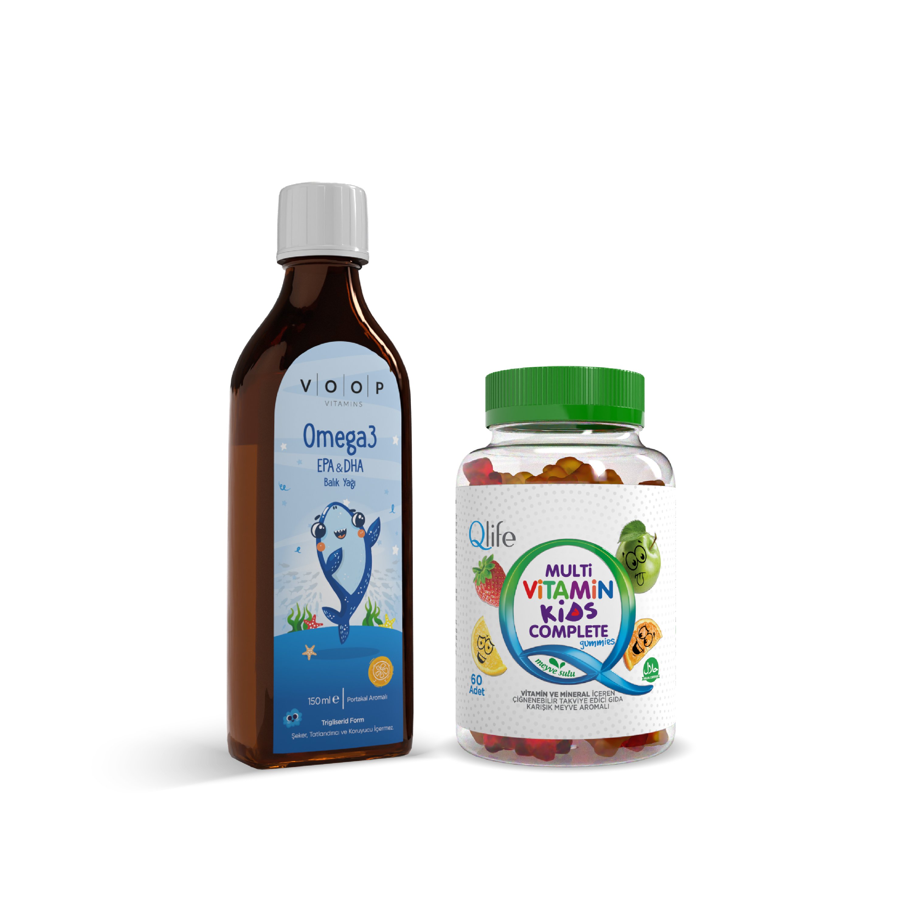 Çocuk Gelişim Seti — VOOP Omega3 Şurup + Qlife Multivitamin Gummies