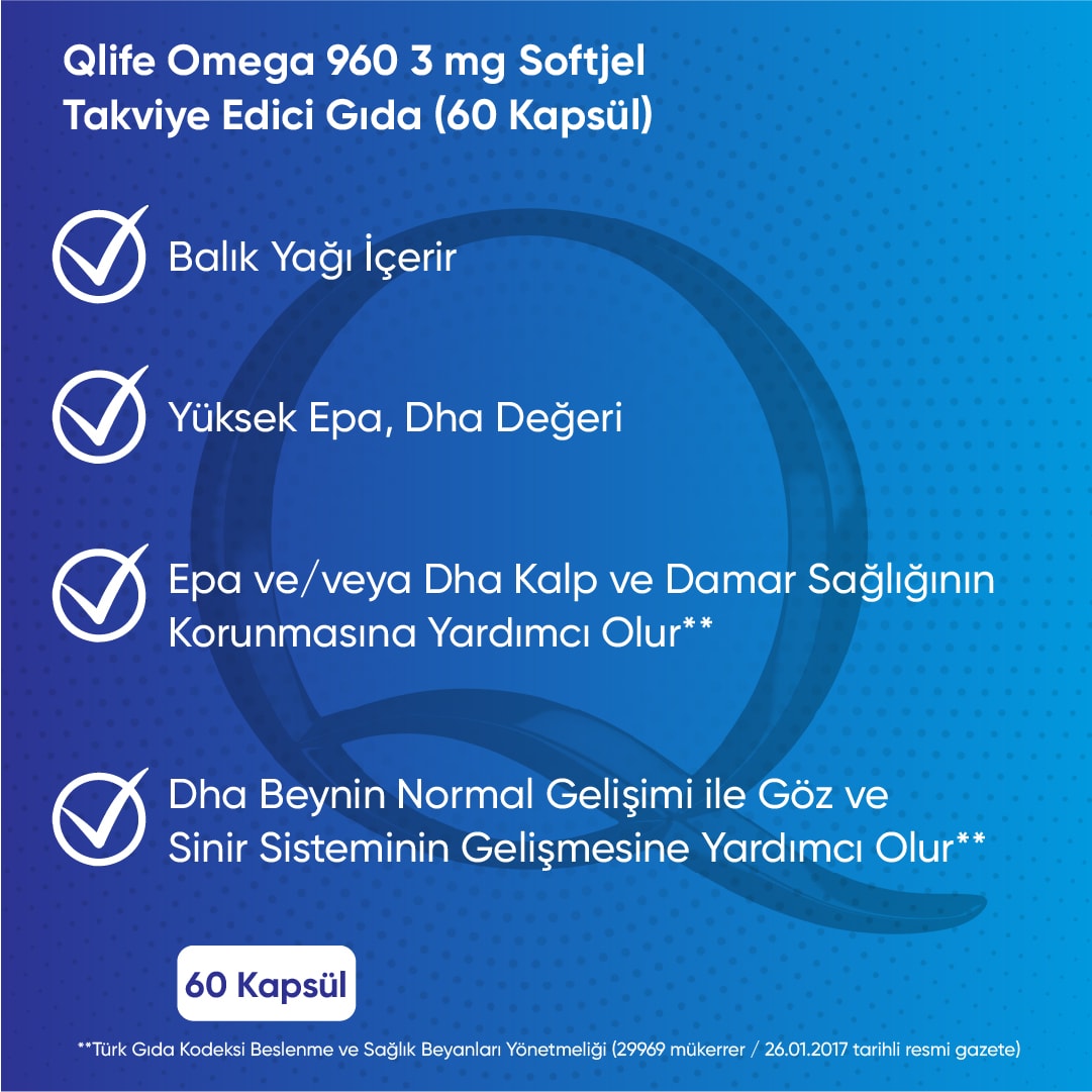 Qlife Triglserid Form Omega3 1200mg Yüksek EPA & DHA Kaynağı 60 Softjet Kapsül