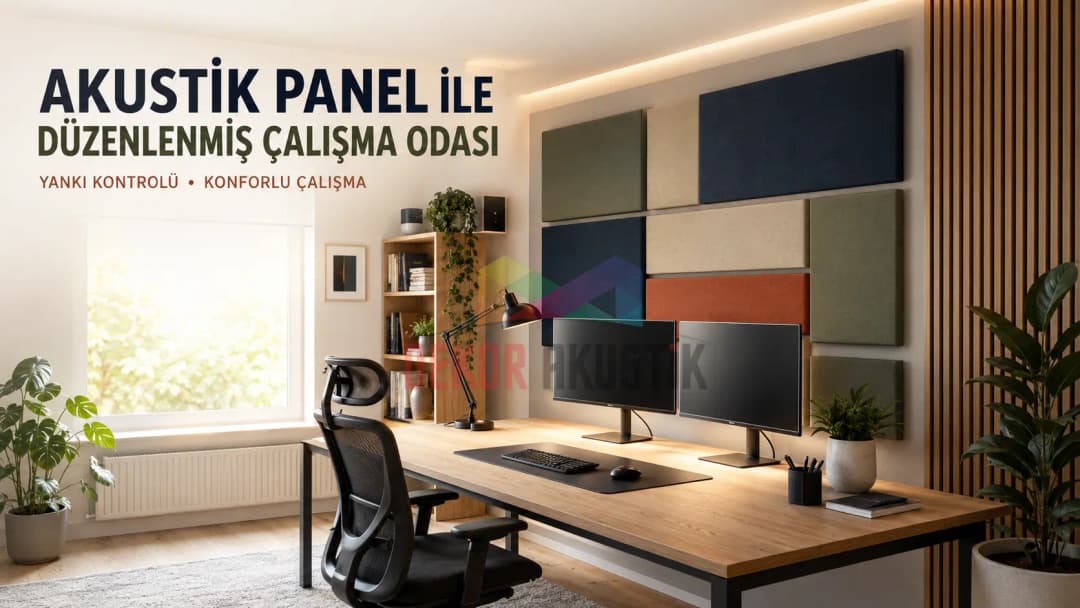 Akustik panel ile düzenlenmiş çalışma odası