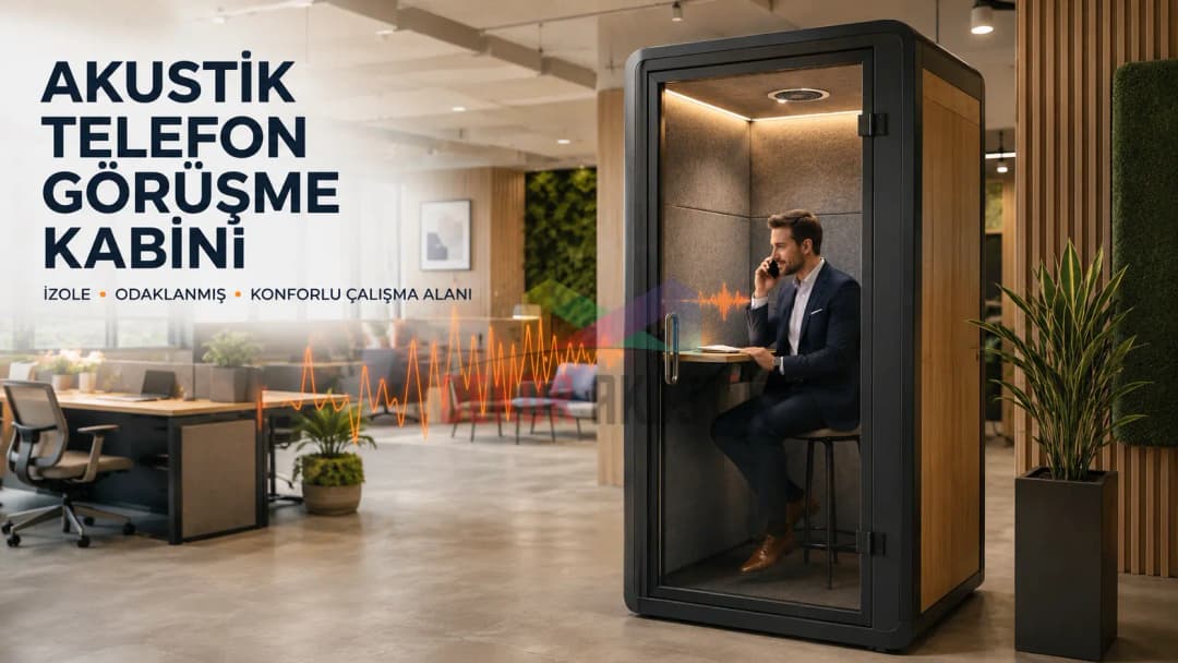 Akustik telefon görüşme kabini ile izole çalışma alanı