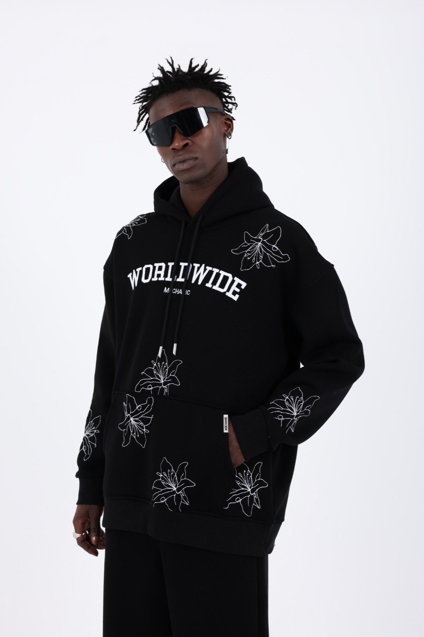 ''WORLDWIDE'' Sloganlı hoodie 