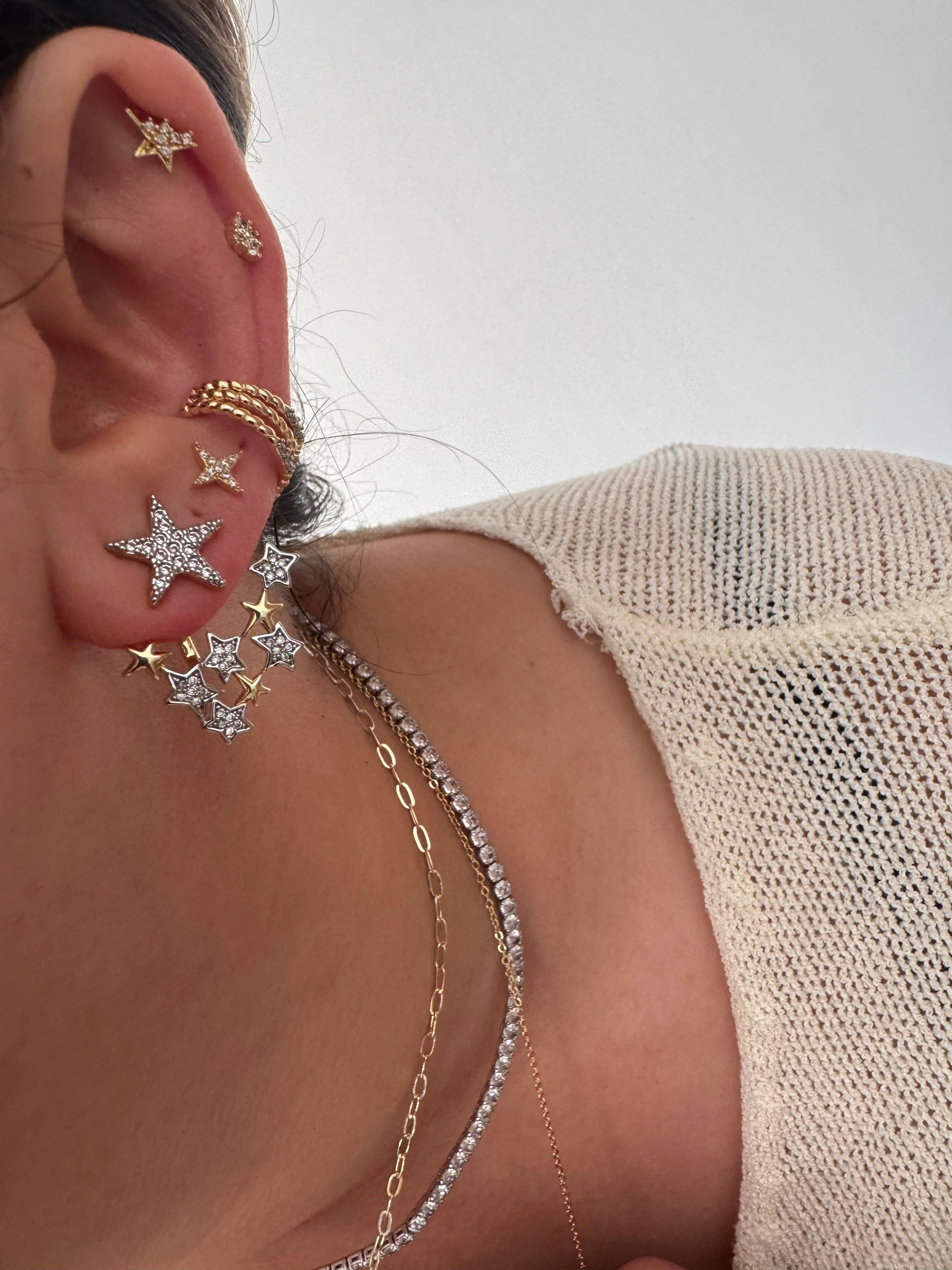 14k Silver Zirkon Taşlı Yıldız Tasarım Küpe