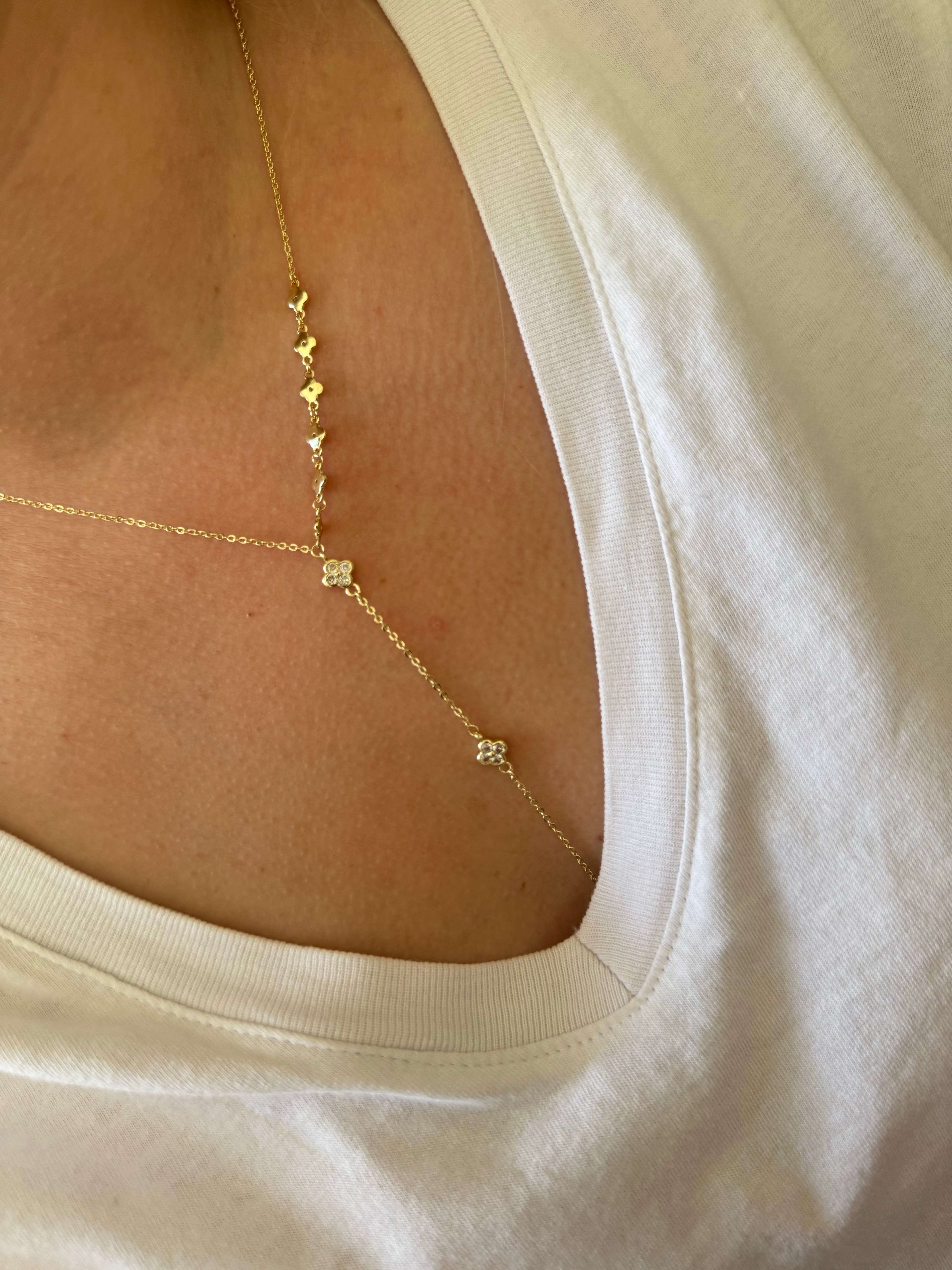 Gold Yonca Y Kolye 