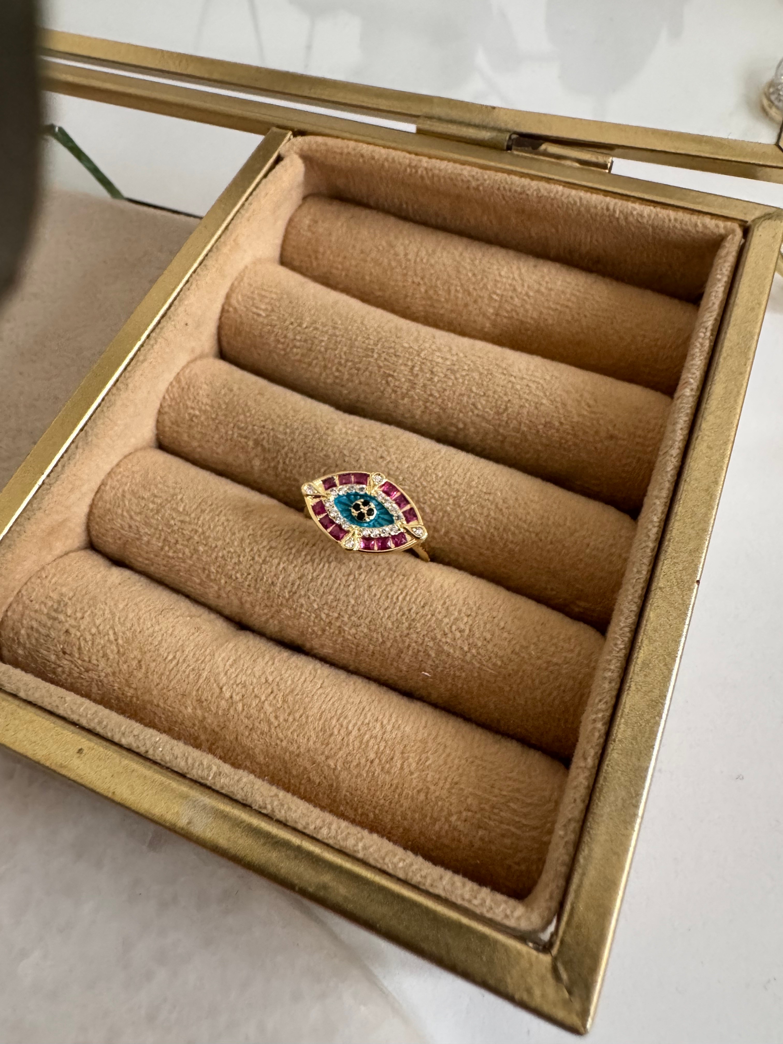 14K Pembe Taşlı Göz Yüzük