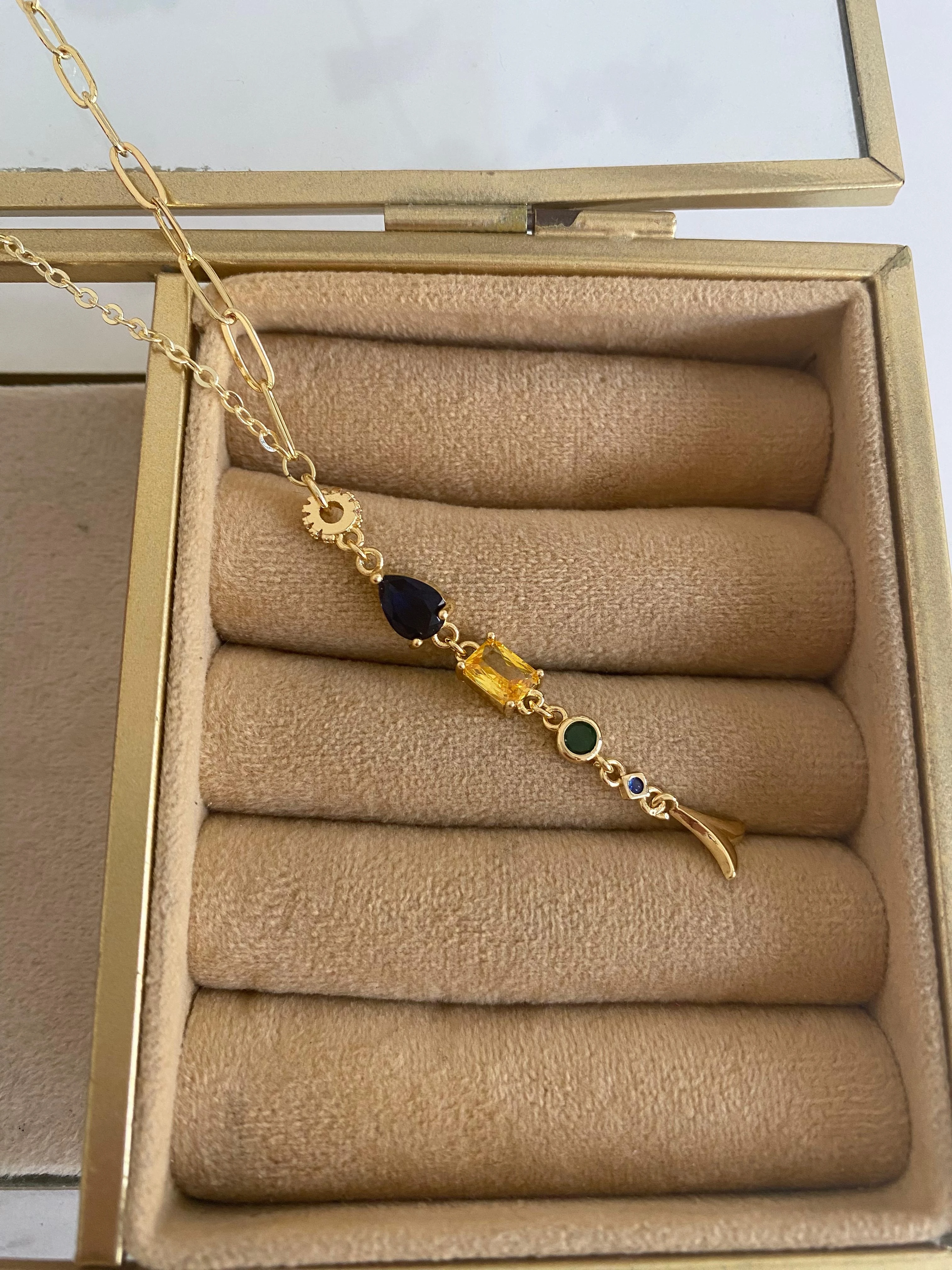 14K Altın Kaplama Renkli Taş Balık Kolye