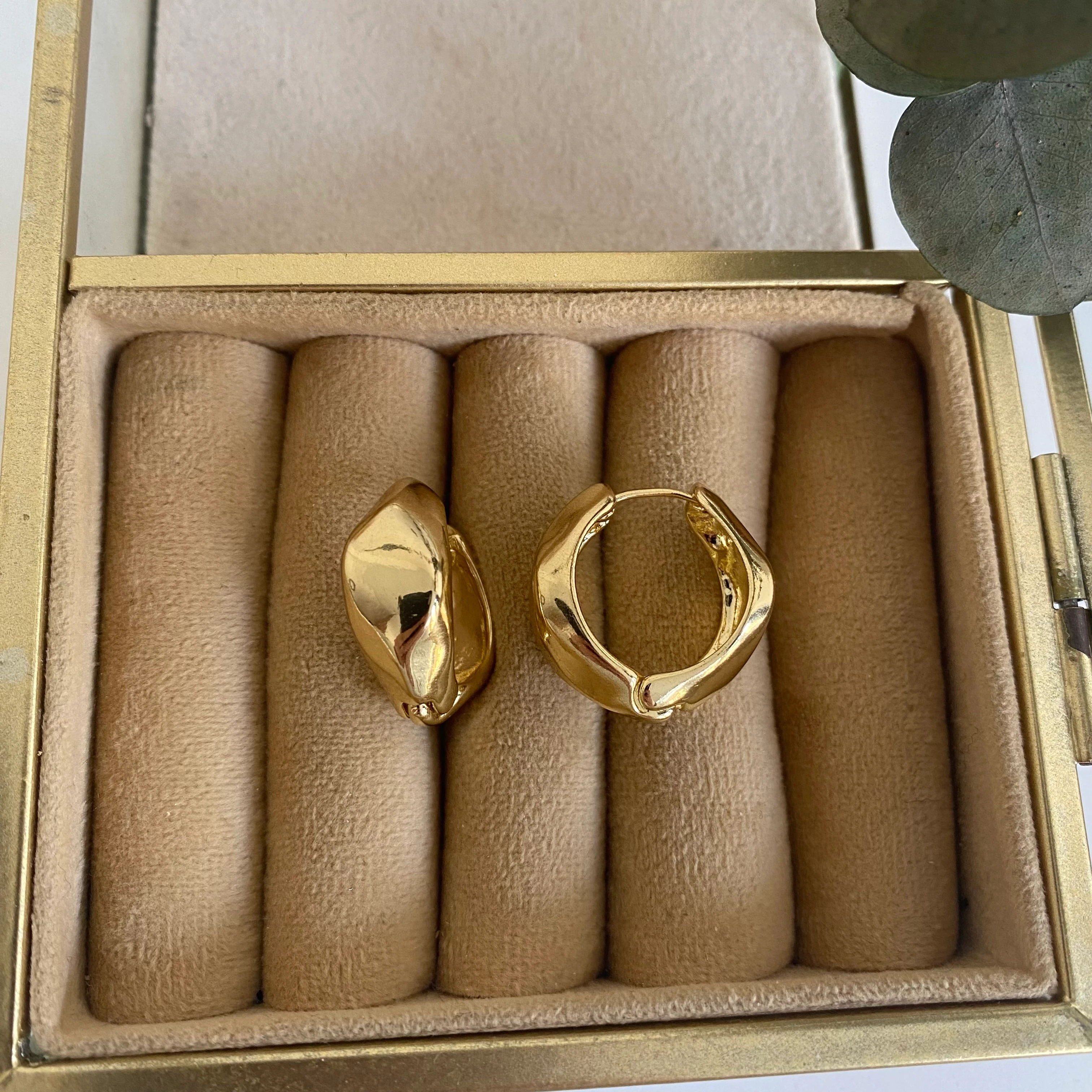 14K Altın Kaplama Geometrik Desen Halka Küpe