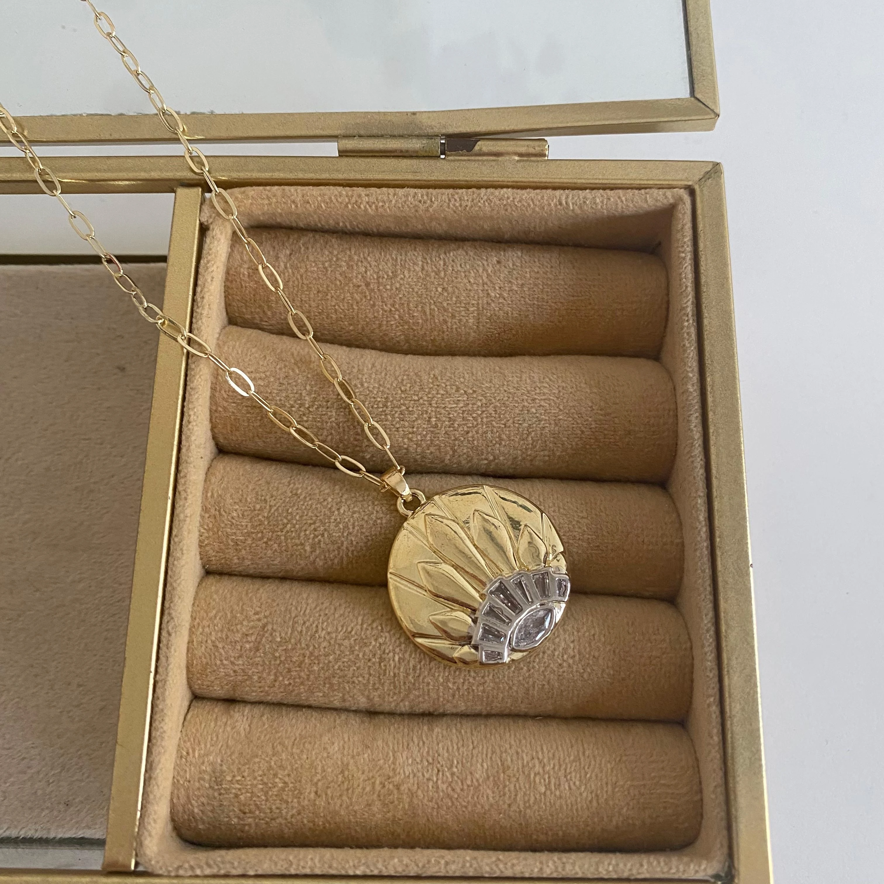 14K Güneş Motifli Çift Renk Kolye