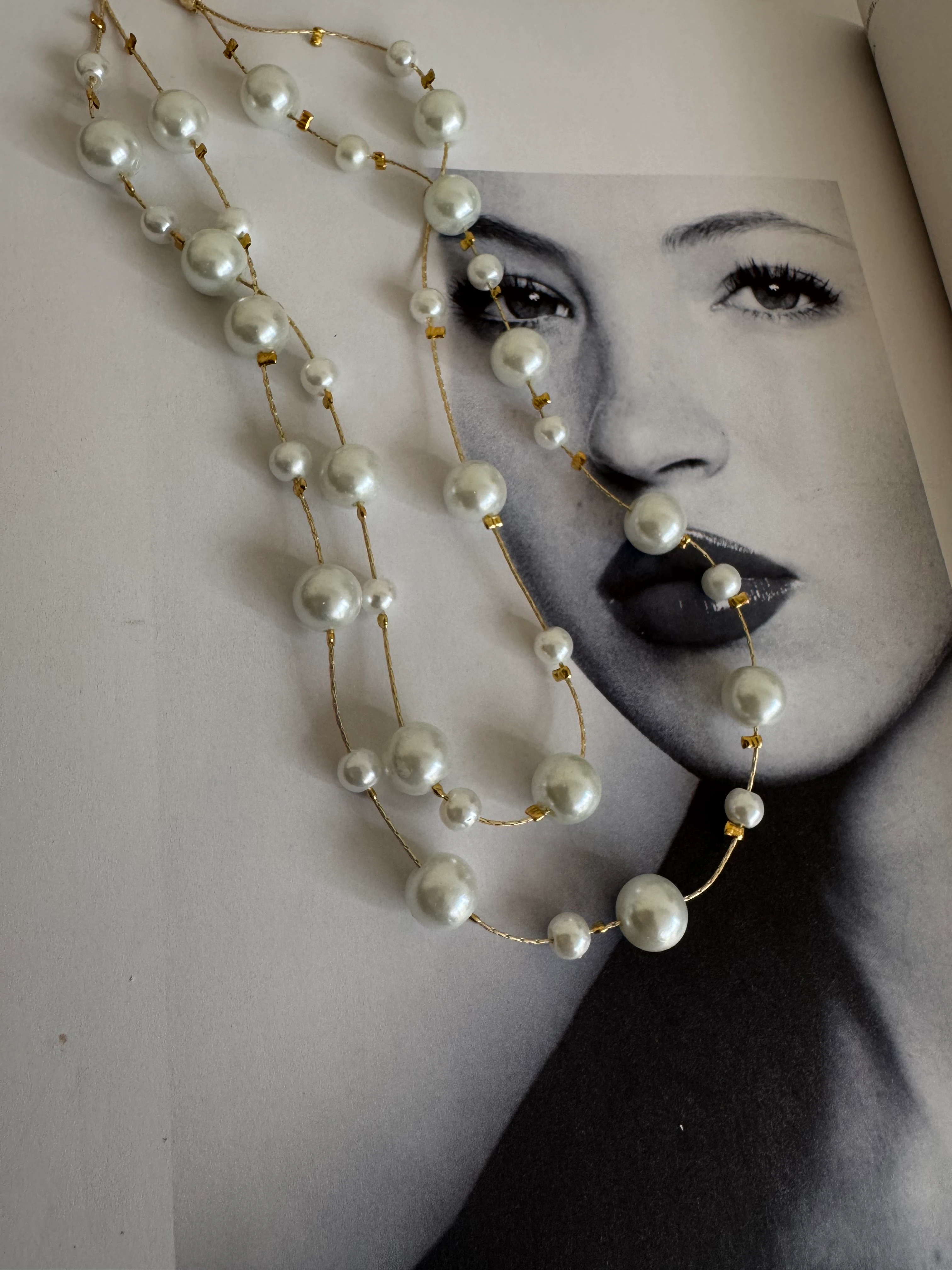 Gold İkili İnci Detay Kolye