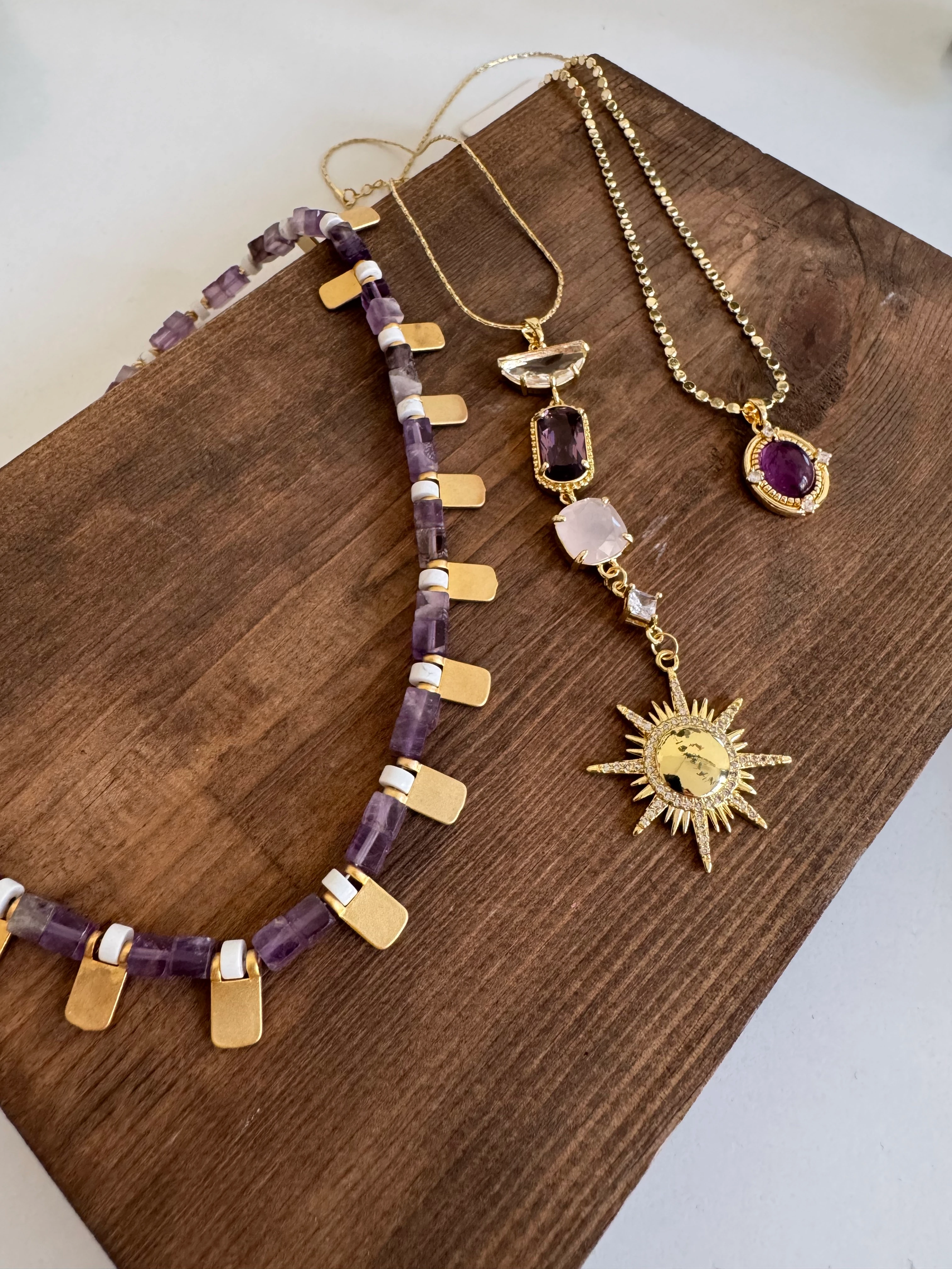 14K Altın Kaplama Mor Taşlı Kolye