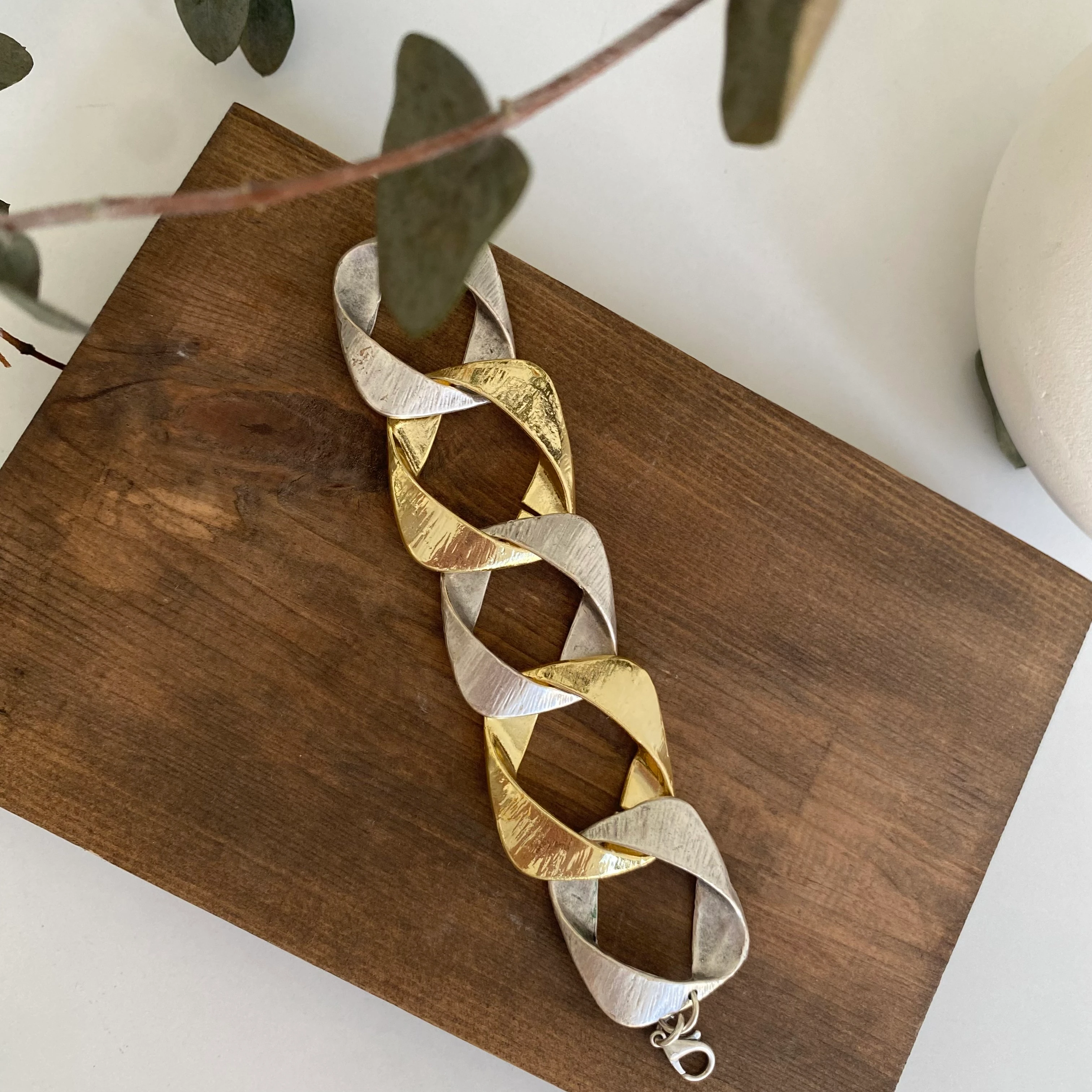 14k Altın Kaplama Kare Tasarım Gümüş Detay Bileklik