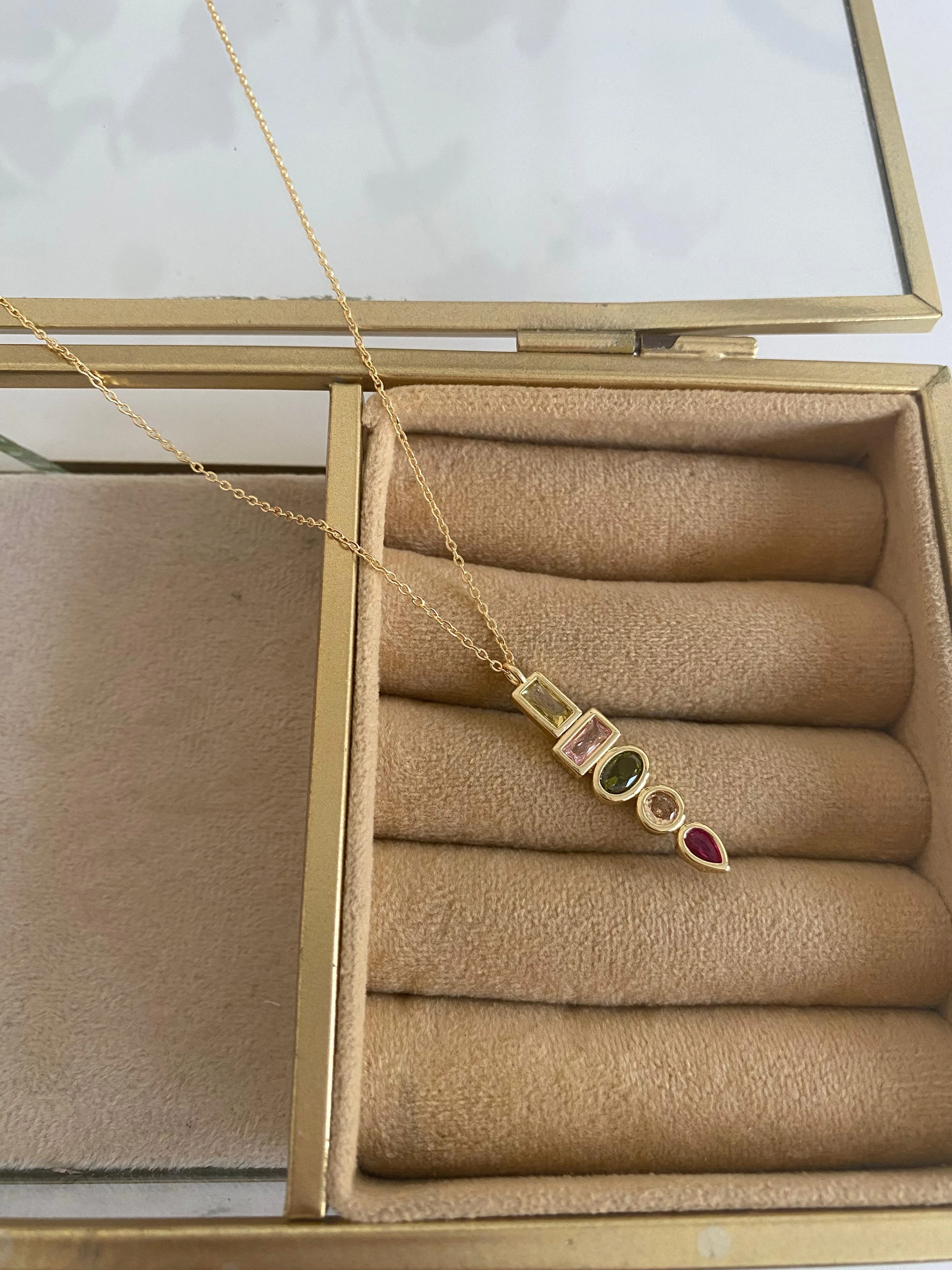 14K Renkli Zirkon Taş Y Kolye