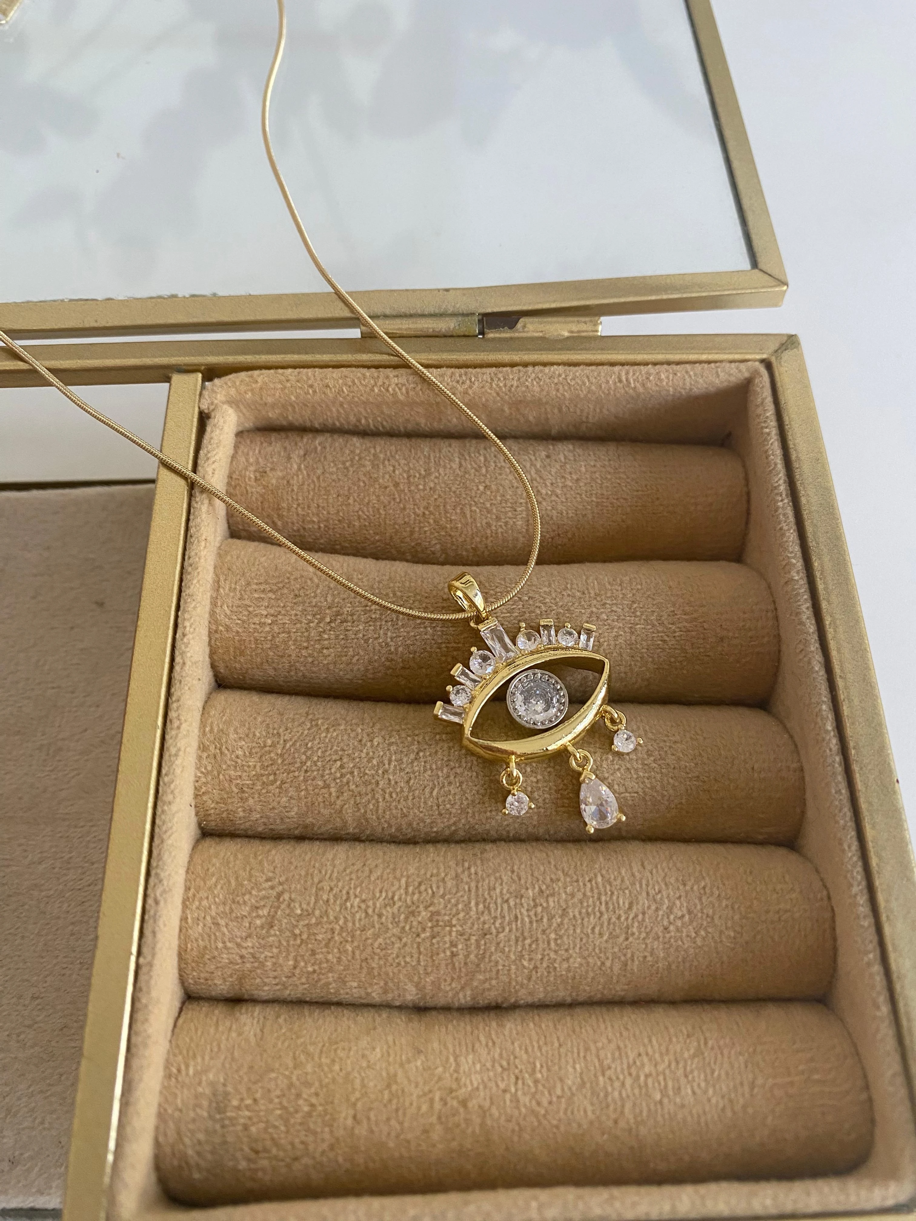 14K Altın Kaplama Damla Taş Göz kolye