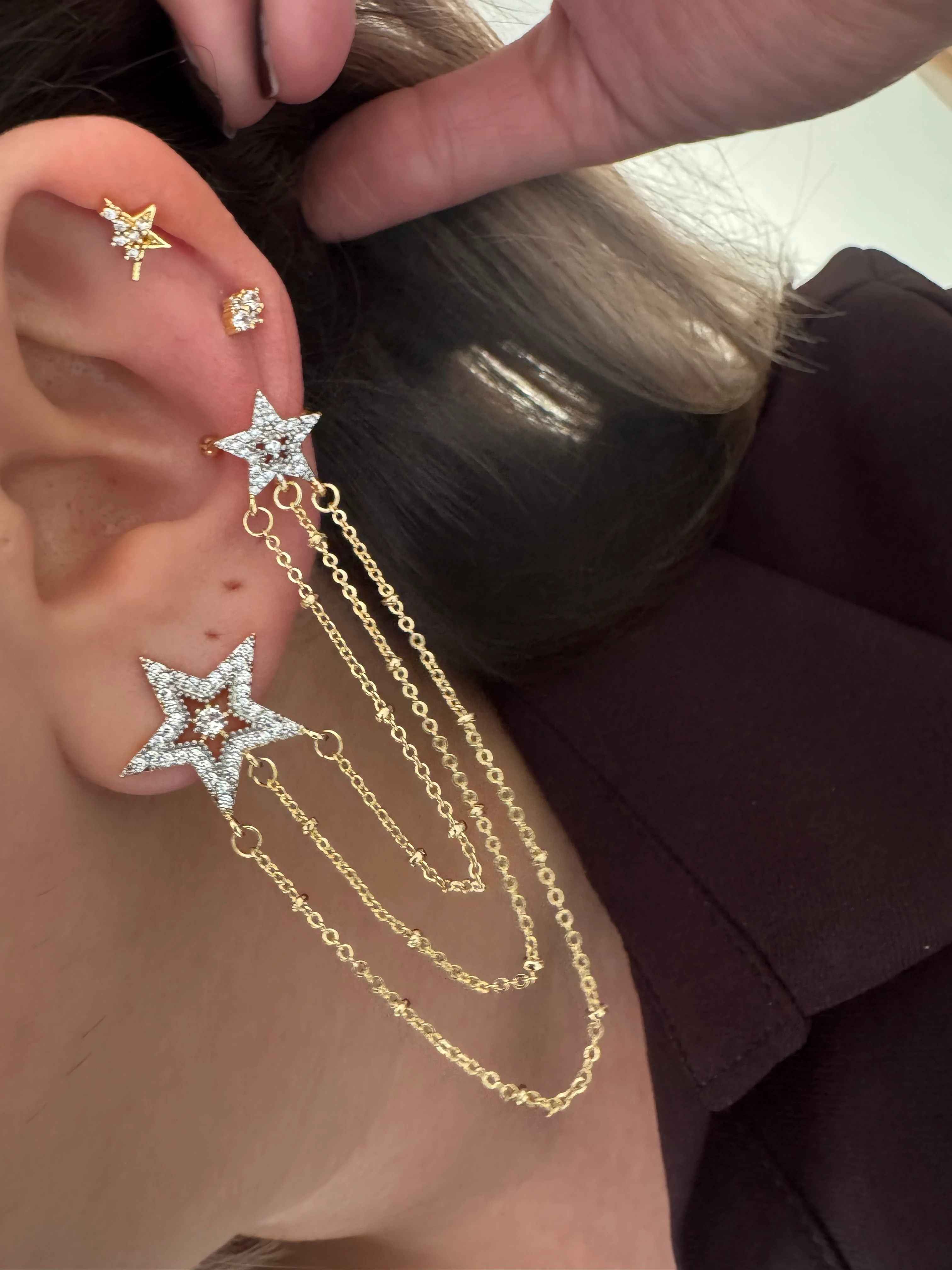 Zincirli Yıldız Küpe 