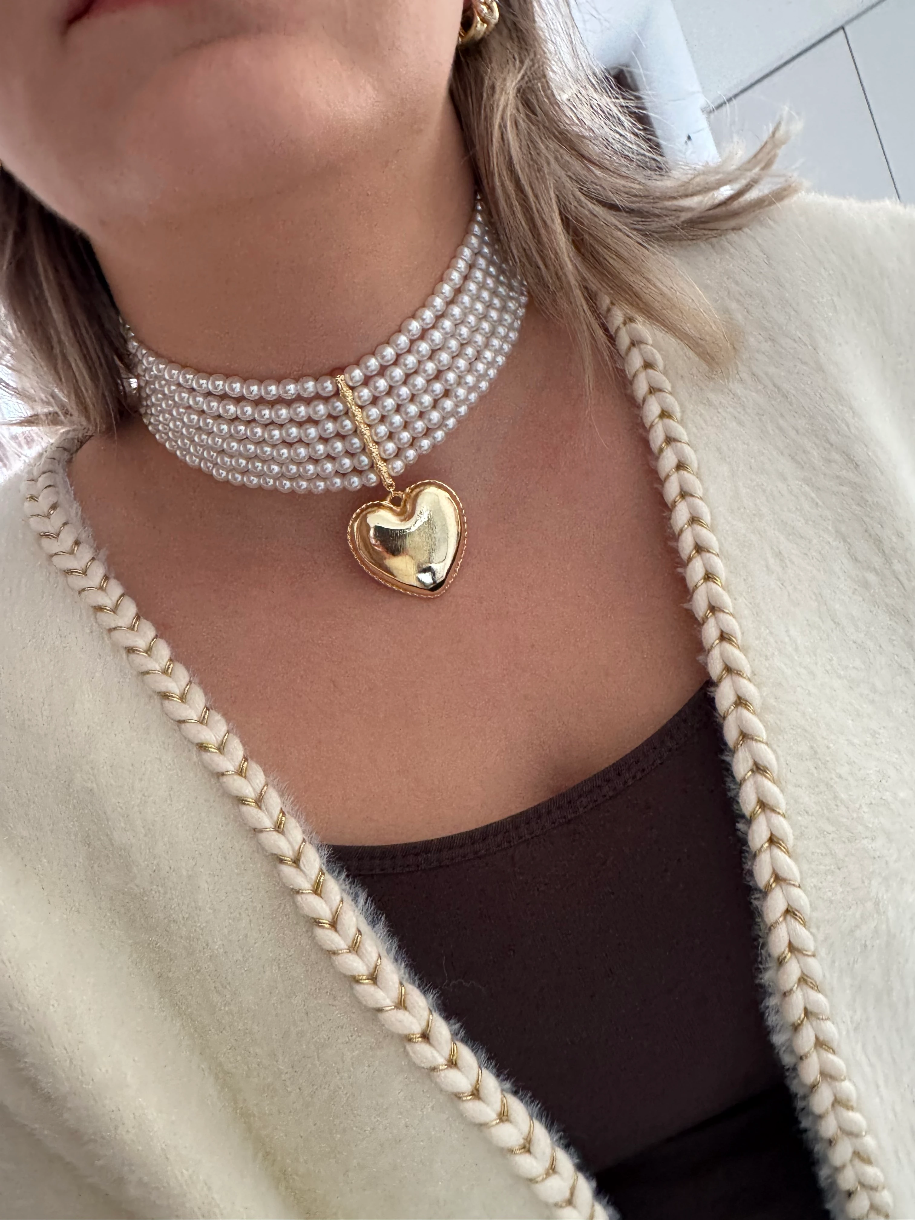 Tasarım Kalp Figür İnci Kolye