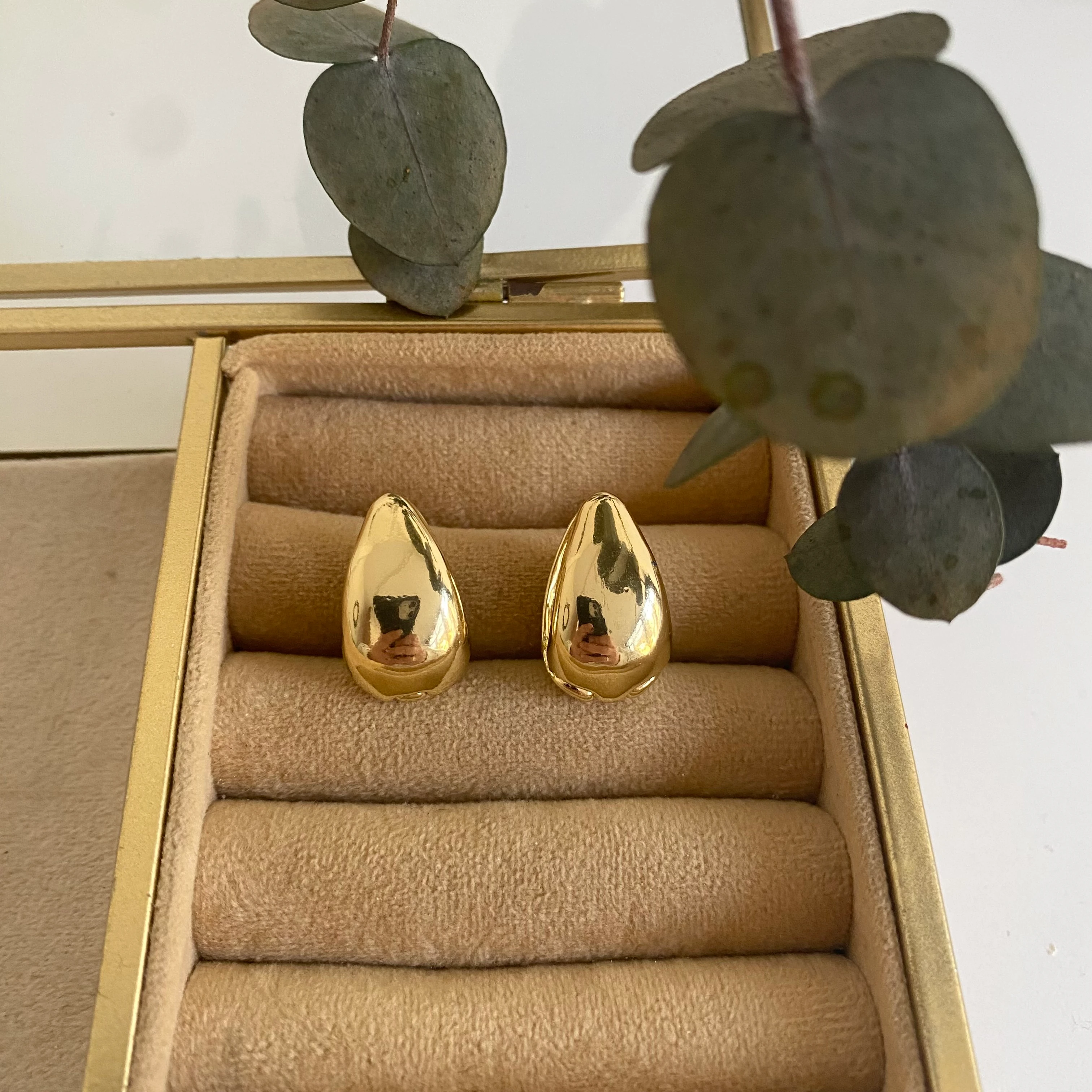 14k Gold Damla Model Plaka Halka Küpe