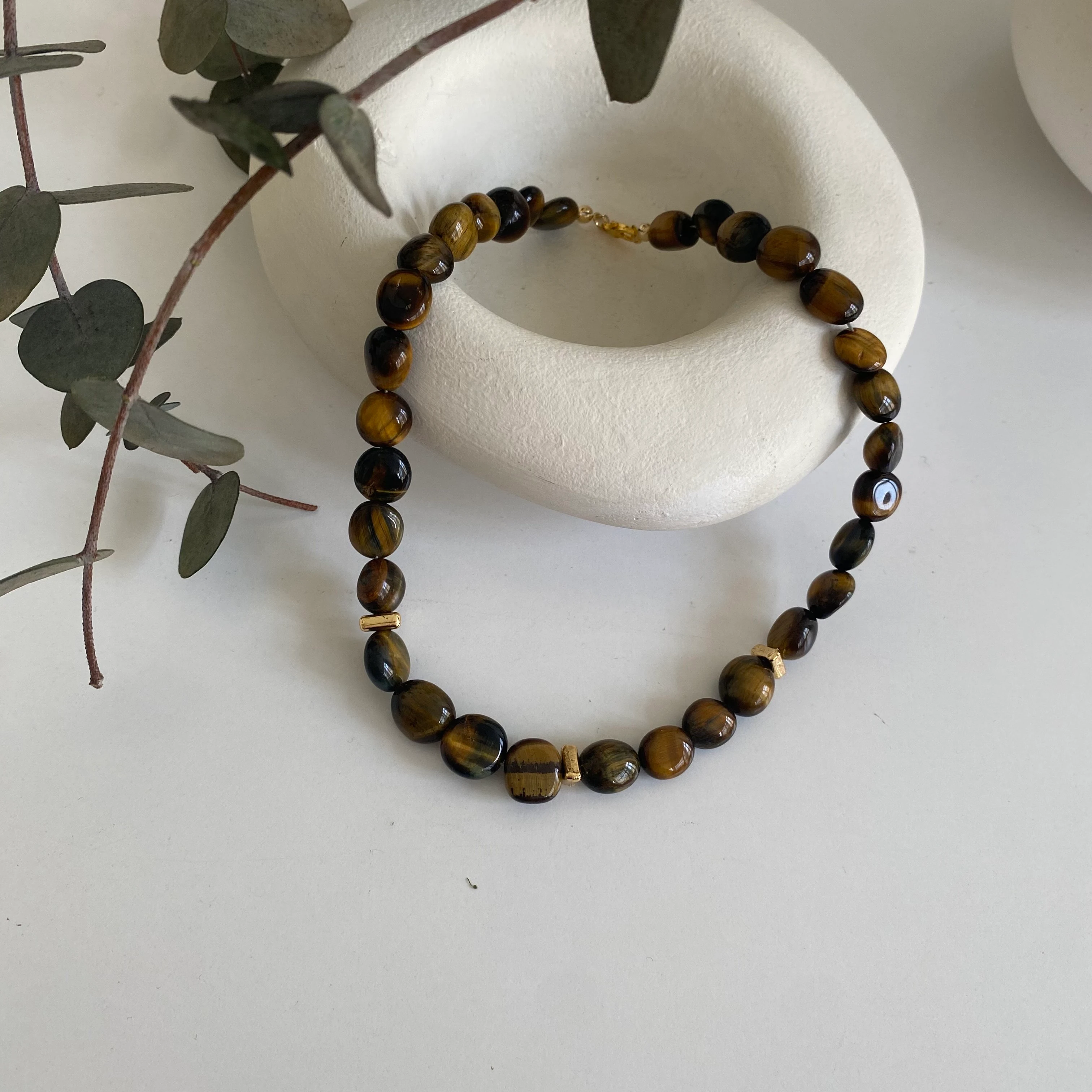 Kaplan Gözü Yuvarlak Doğaltaş Kolye