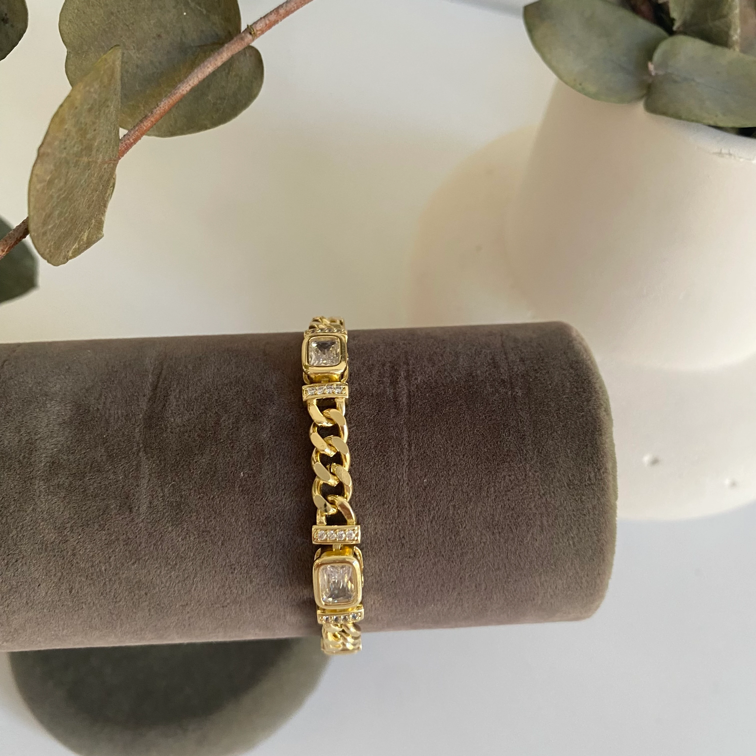 Xuping Dikdörtgen Taşlı Zincir Bileklik