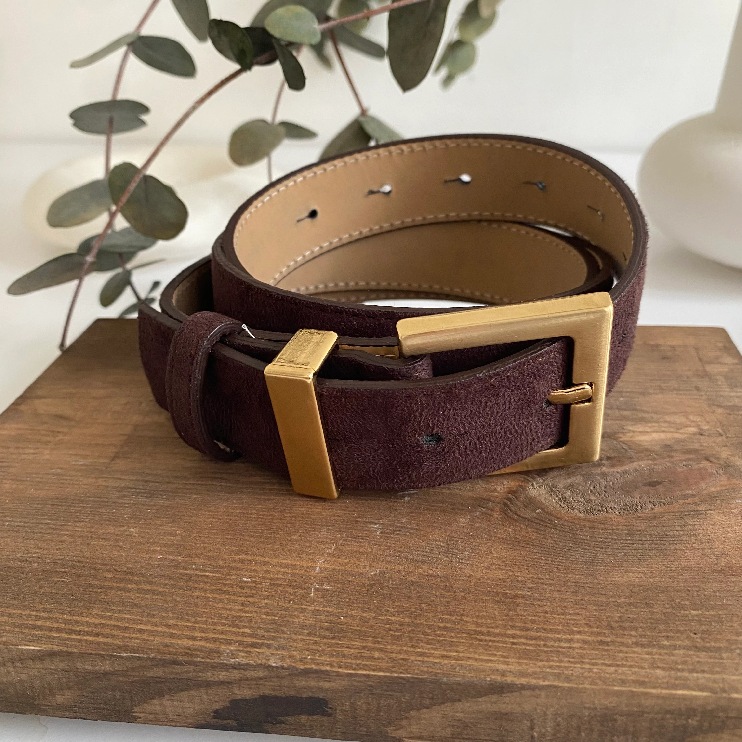 Gold Tokalı Acı Kahve Süet Kemer