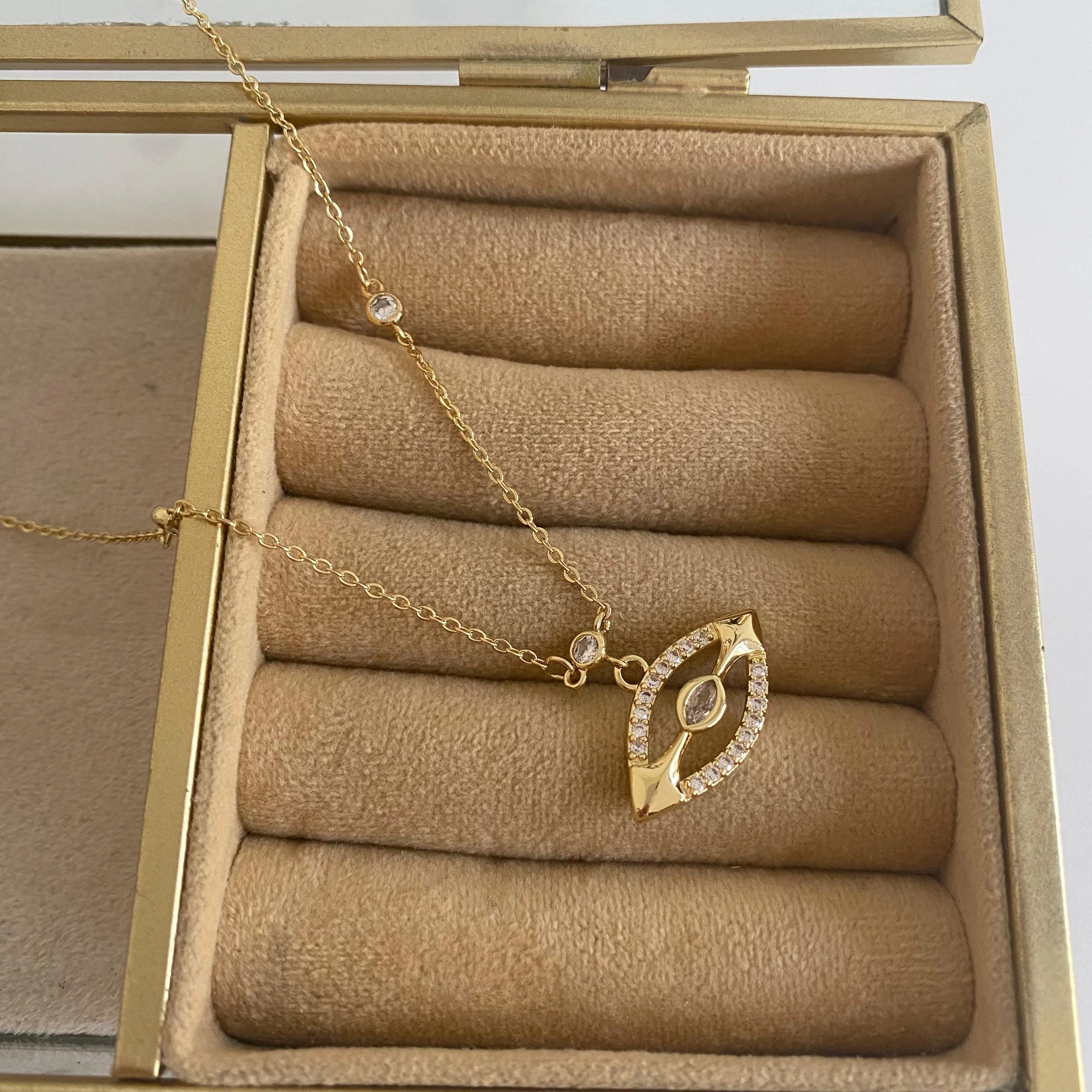 14K Altın Kaplama Zirkon Taşlı Göz Kolye