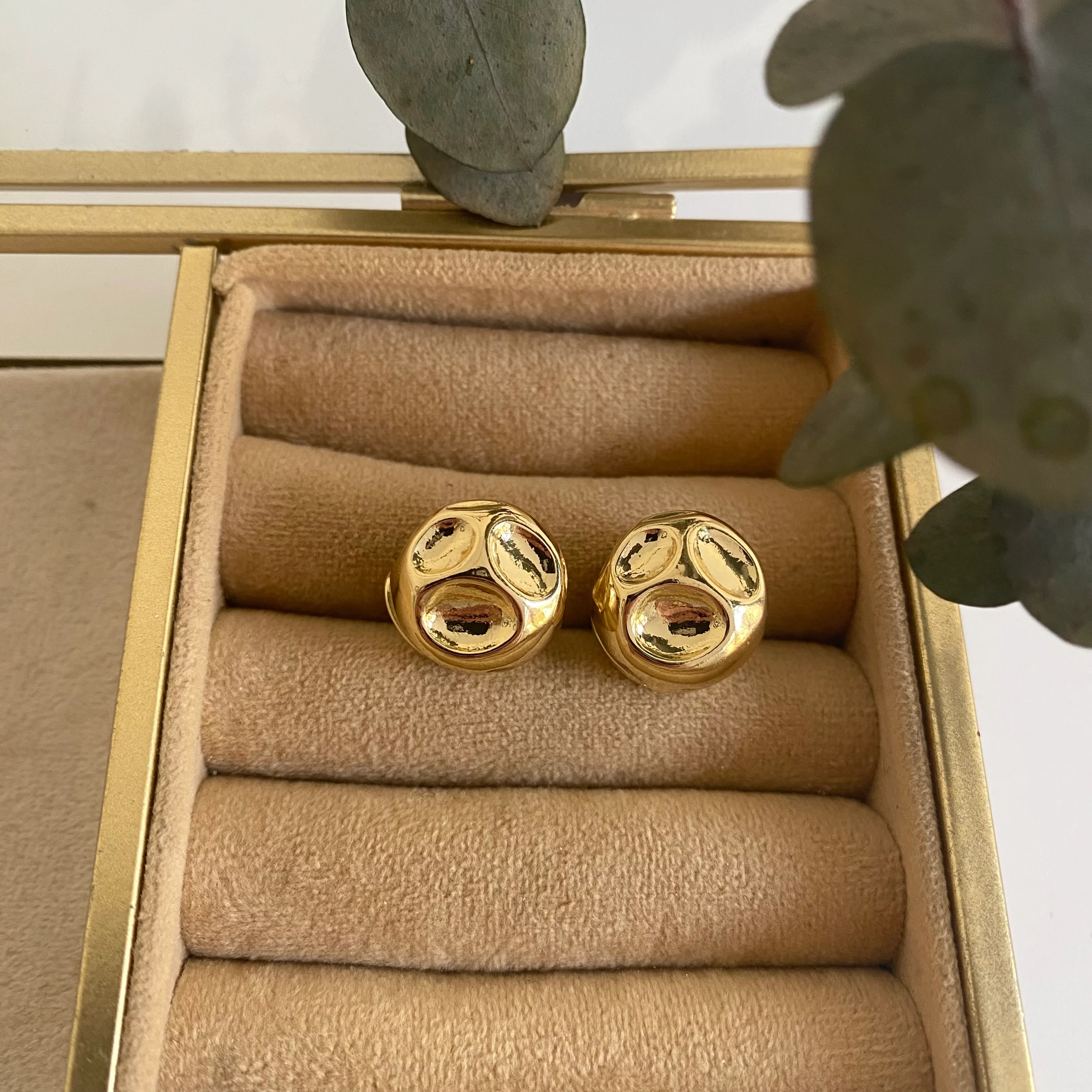 14k Gold Desenli Top Halka Küpe