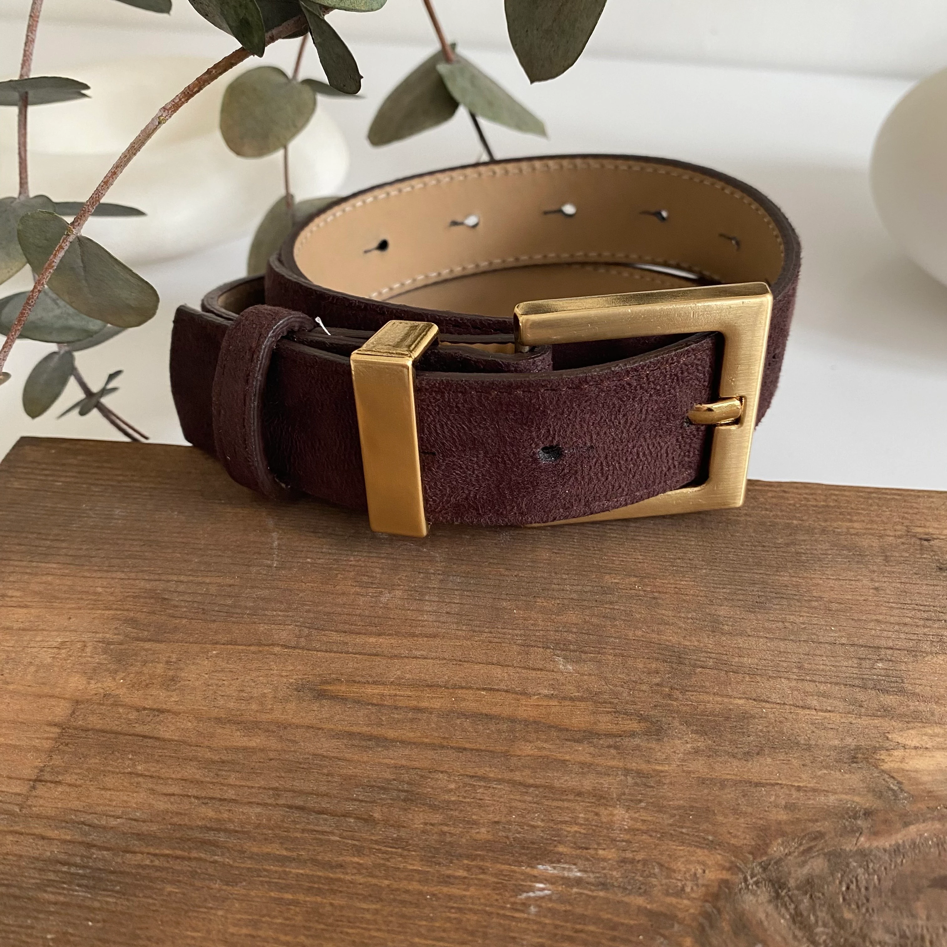 Gold Tokalı Acı Kahve Süet Kemer