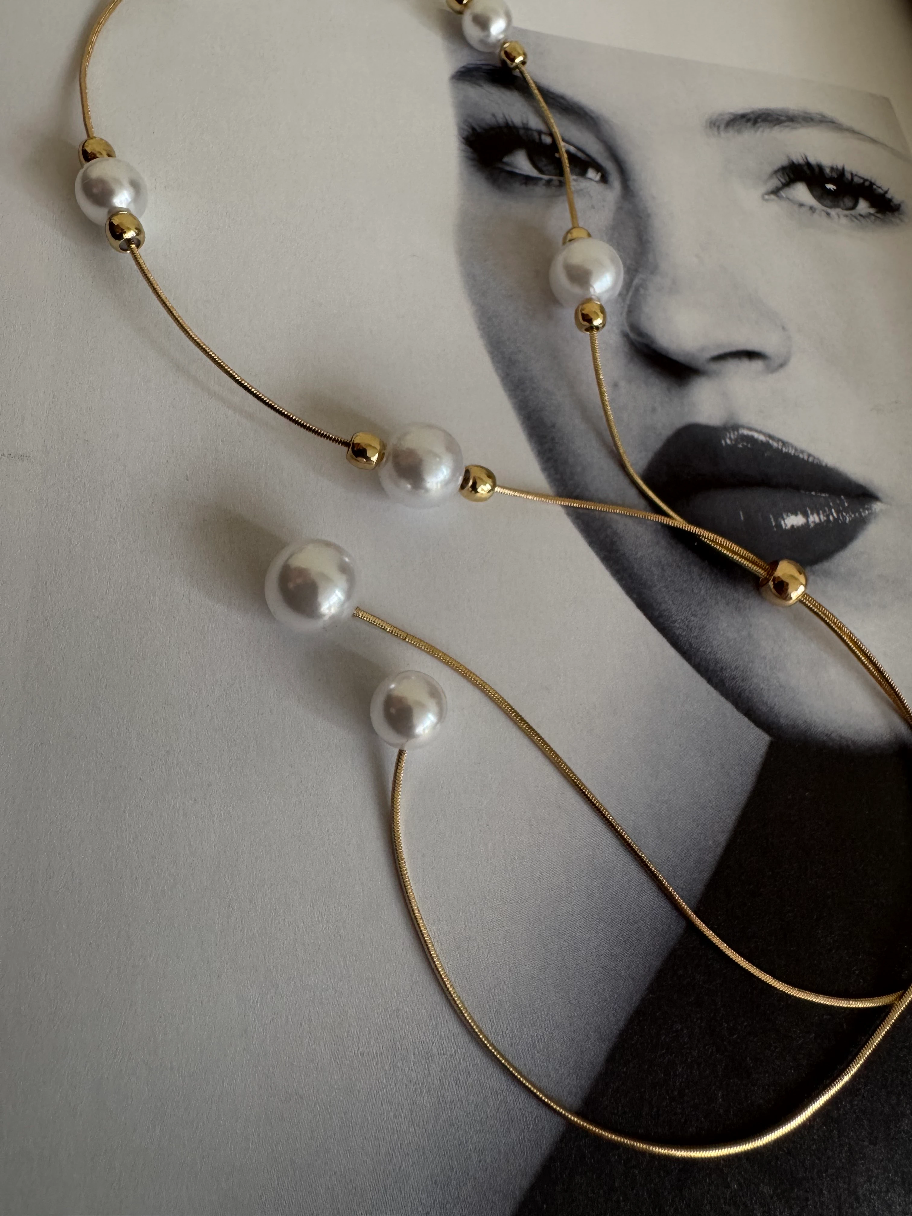 İnci Detay Gold Y Kolye