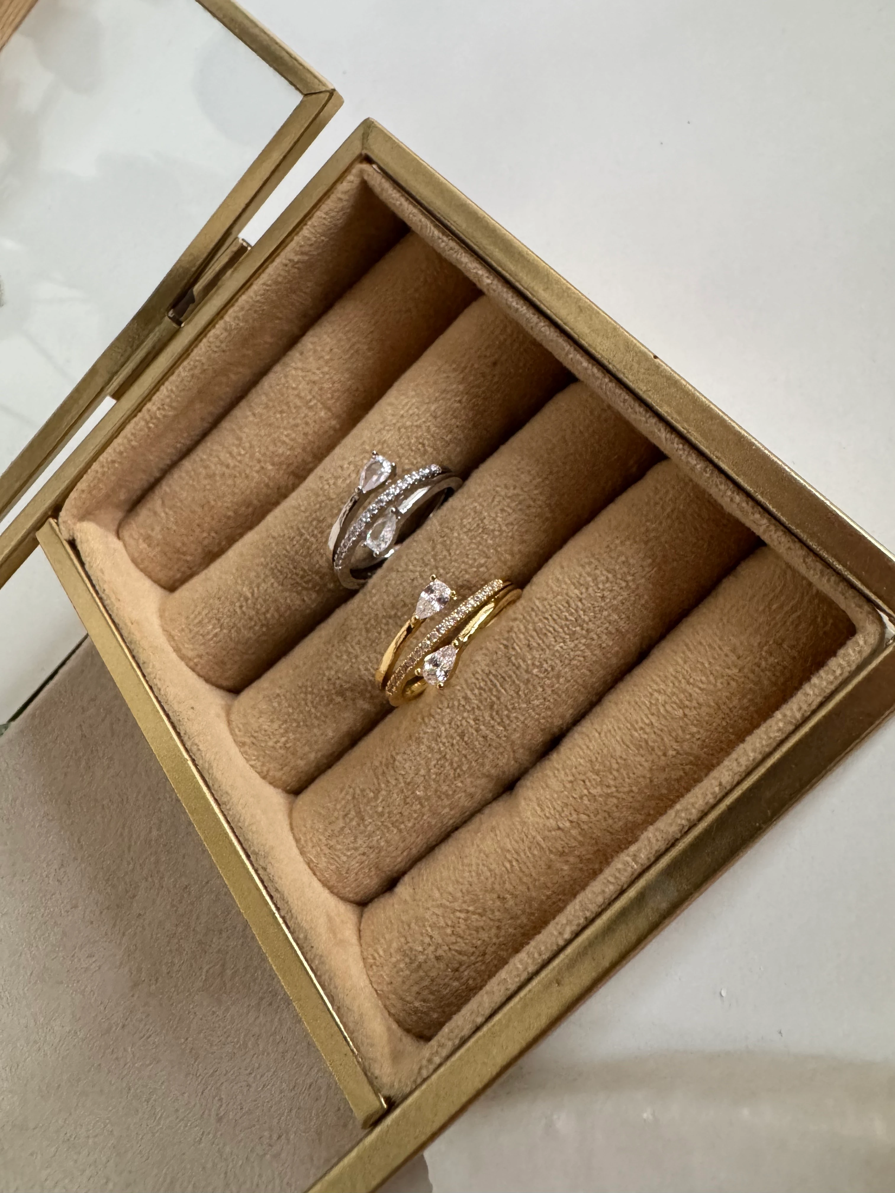 Damla Taşlı Çift Sıra 14k Yüzük