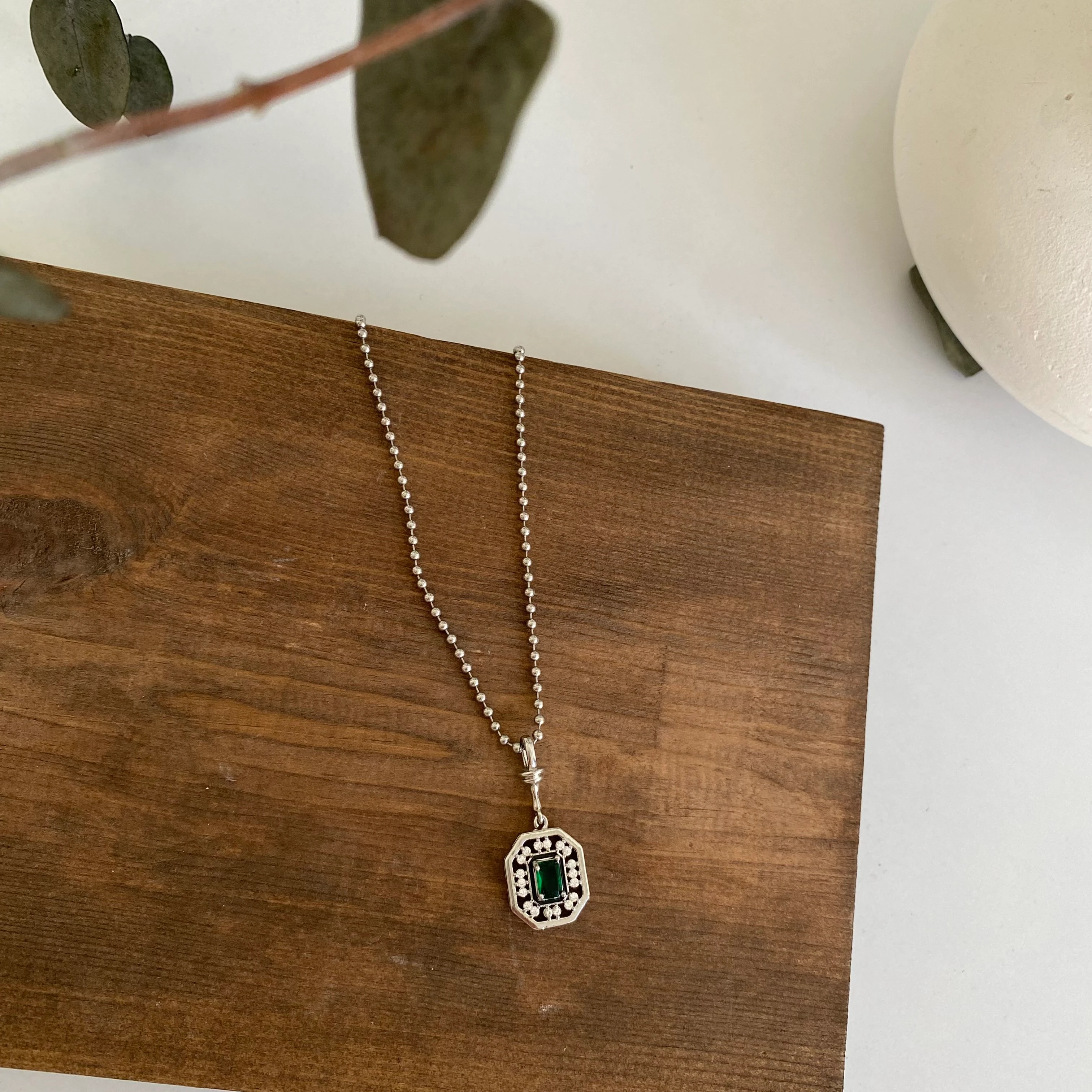 14k Silver Yeşil Zirkon Taşlı Kolye