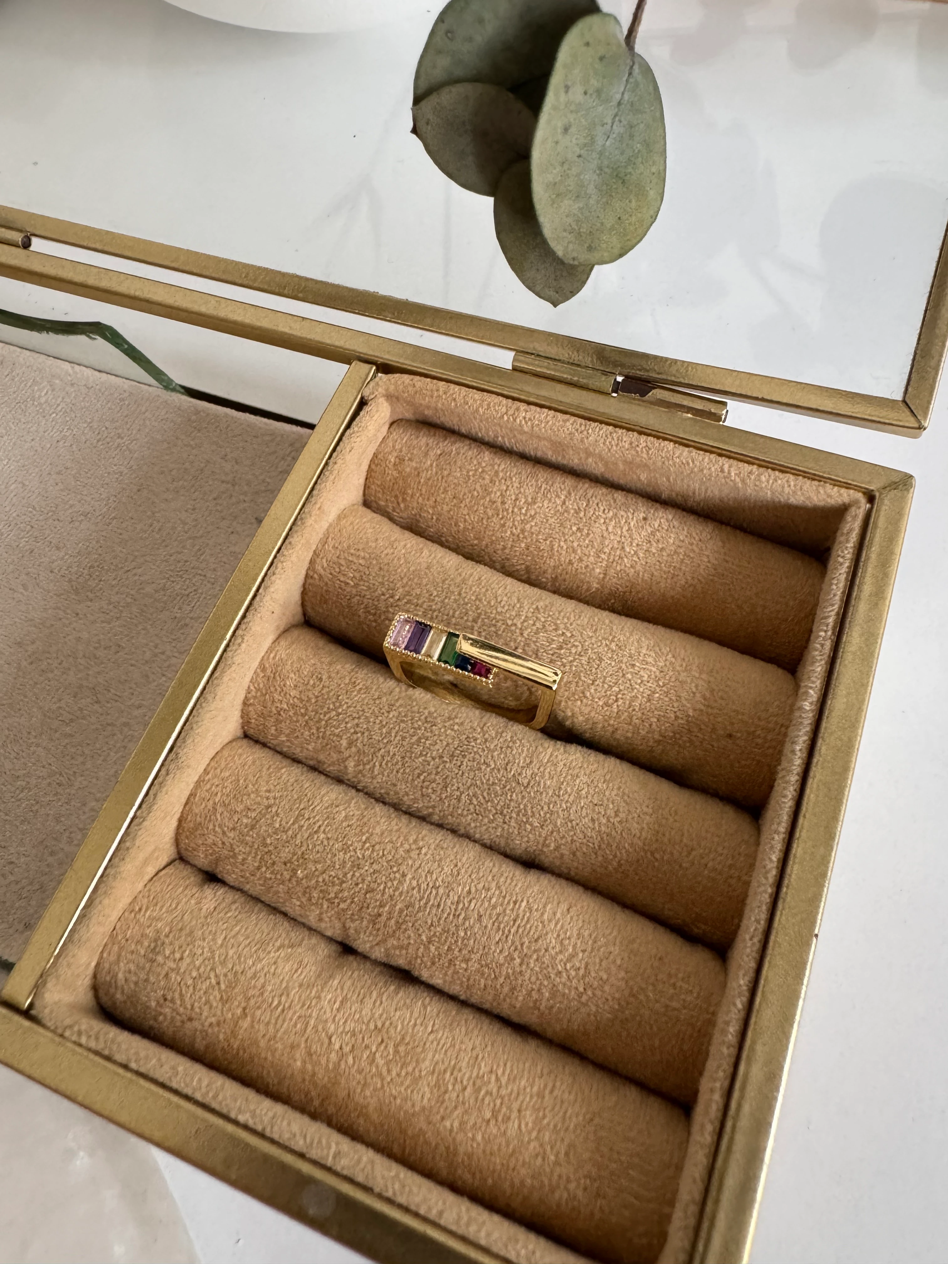 Renkli Taşlı 14K Altın Kaplama Yüzük